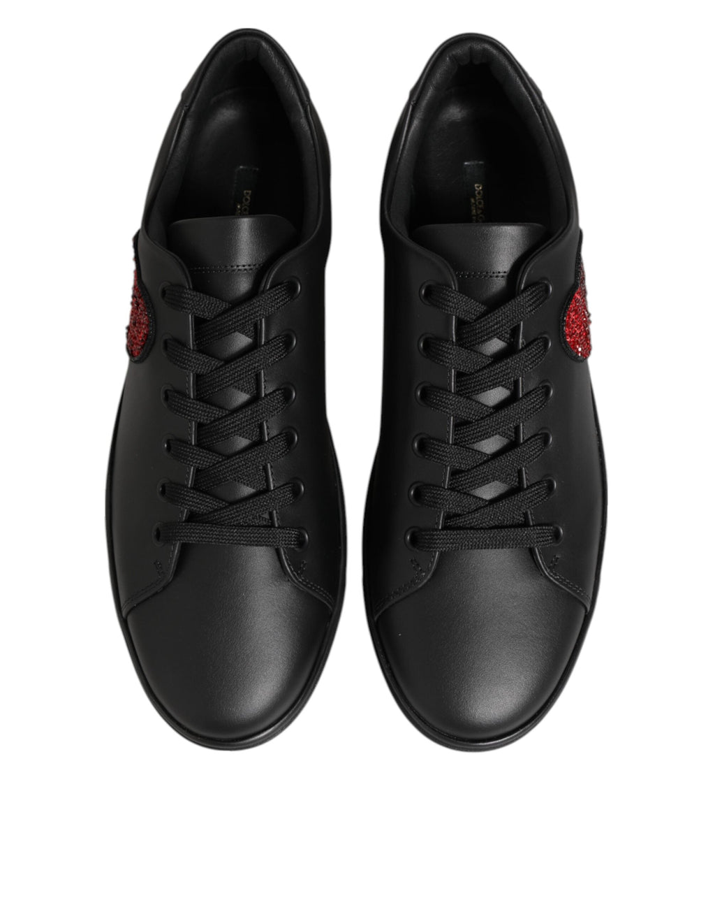 Dolce & Gabbana Black Leather Crystal Heart Sneakers  Shoes Dolce & Gabbana