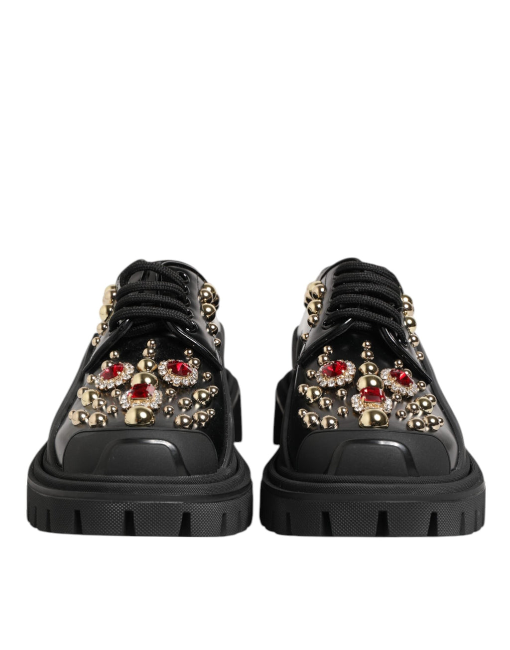 Dolce & Gabbana Black Leather Jeweled Crystals Derby Shoes Dolce & Gabbana