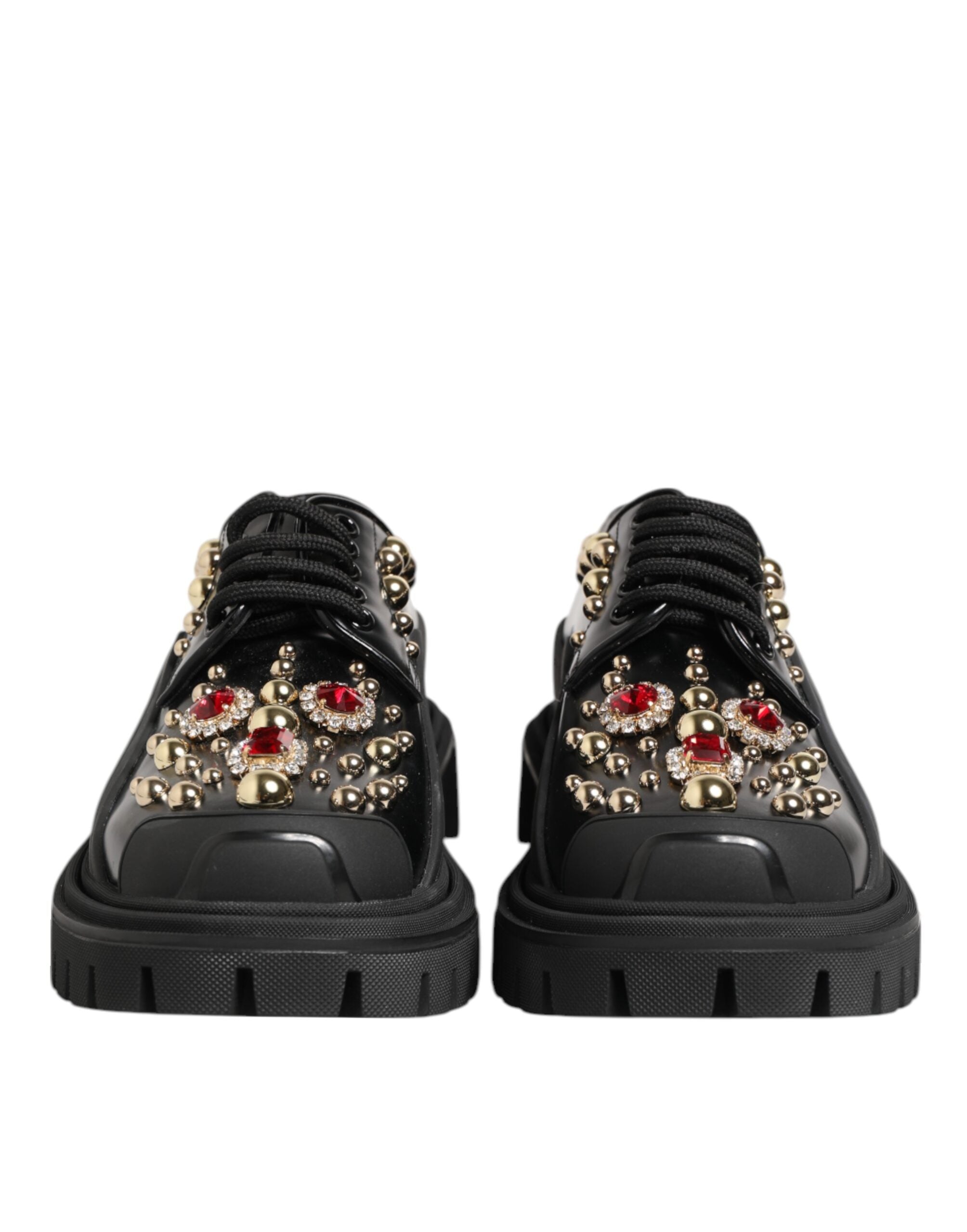Dolce & Gabbana Black Leather Jeweled Crystals Derby Shoes Dolce & Gabbana