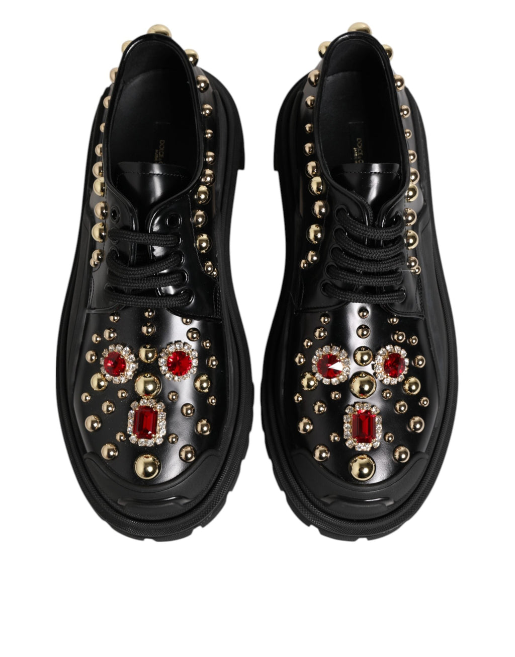 Dolce & Gabbana Black Leather Jeweled Crystals Derby Shoes Dolce & Gabbana