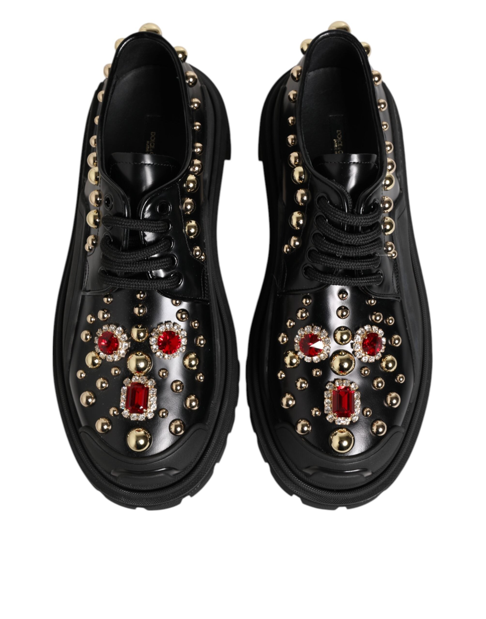 Dolce & Gabbana Black Leather Jeweled Crystals Derby Shoes Dolce & Gabbana
