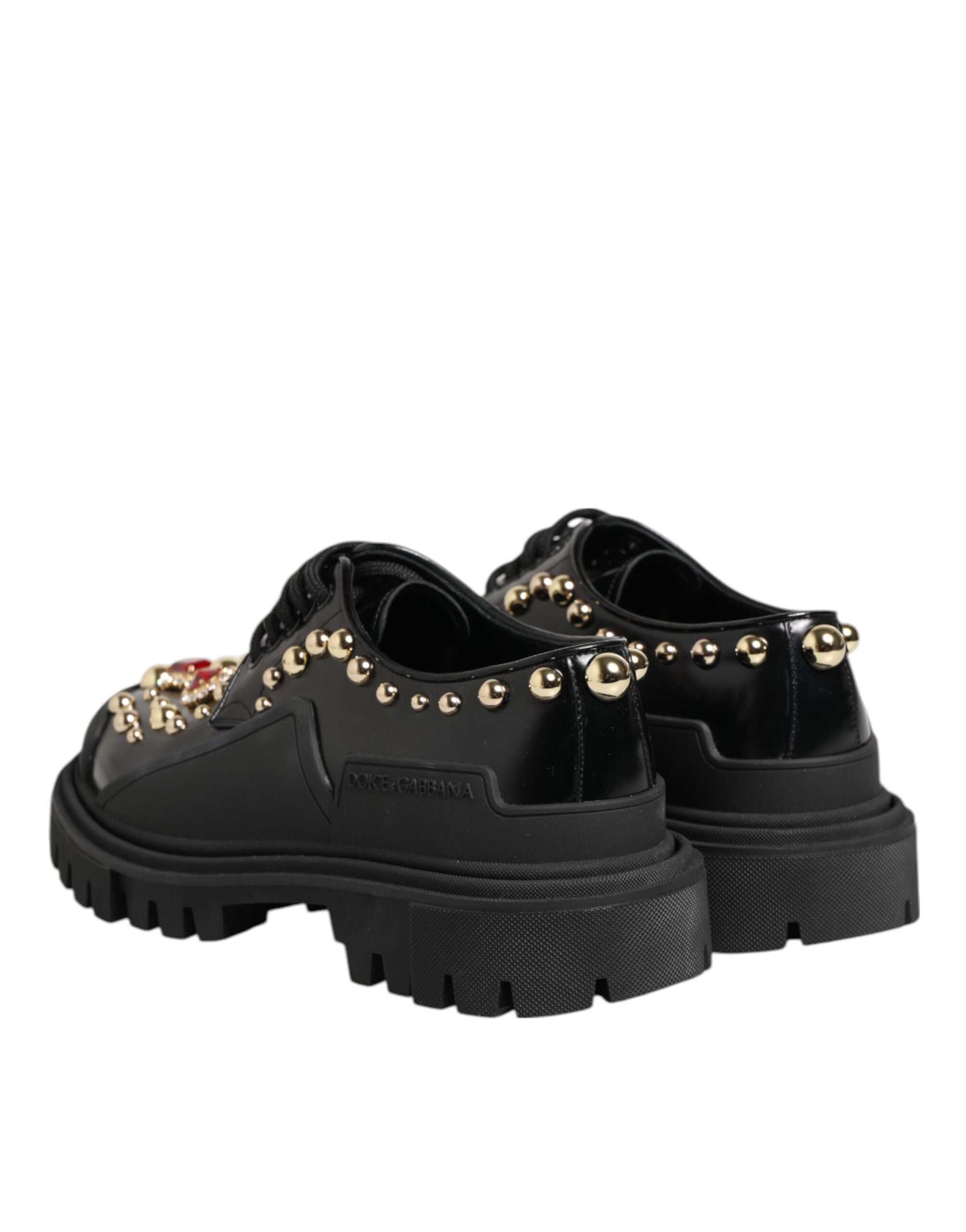 Dolce & Gabbana Black Leather Jeweled Crystals Derby Shoes Dolce & Gabbana