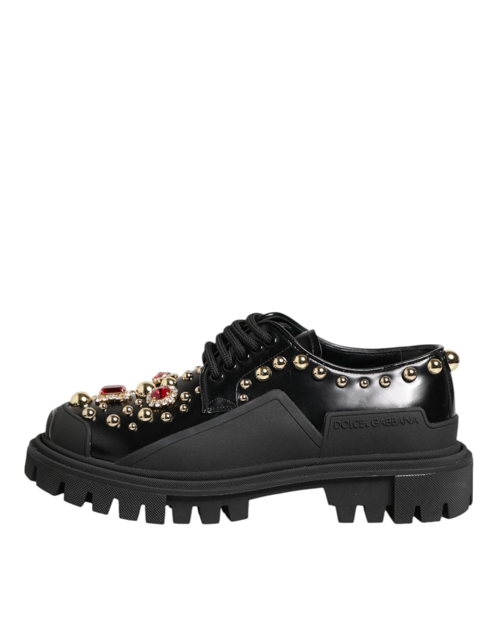 Dolce & Gabbana Black Leather Jeweled Crystals Derby Shoes Dolce & Gabbana
