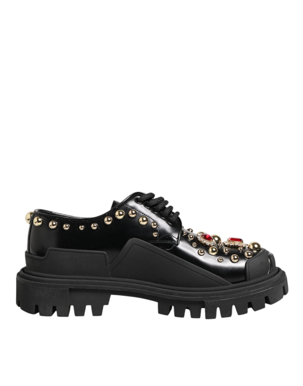 Dolce & Gabbana Black Leather Jeweled Crystals Derby Shoes Dolce & Gabbana