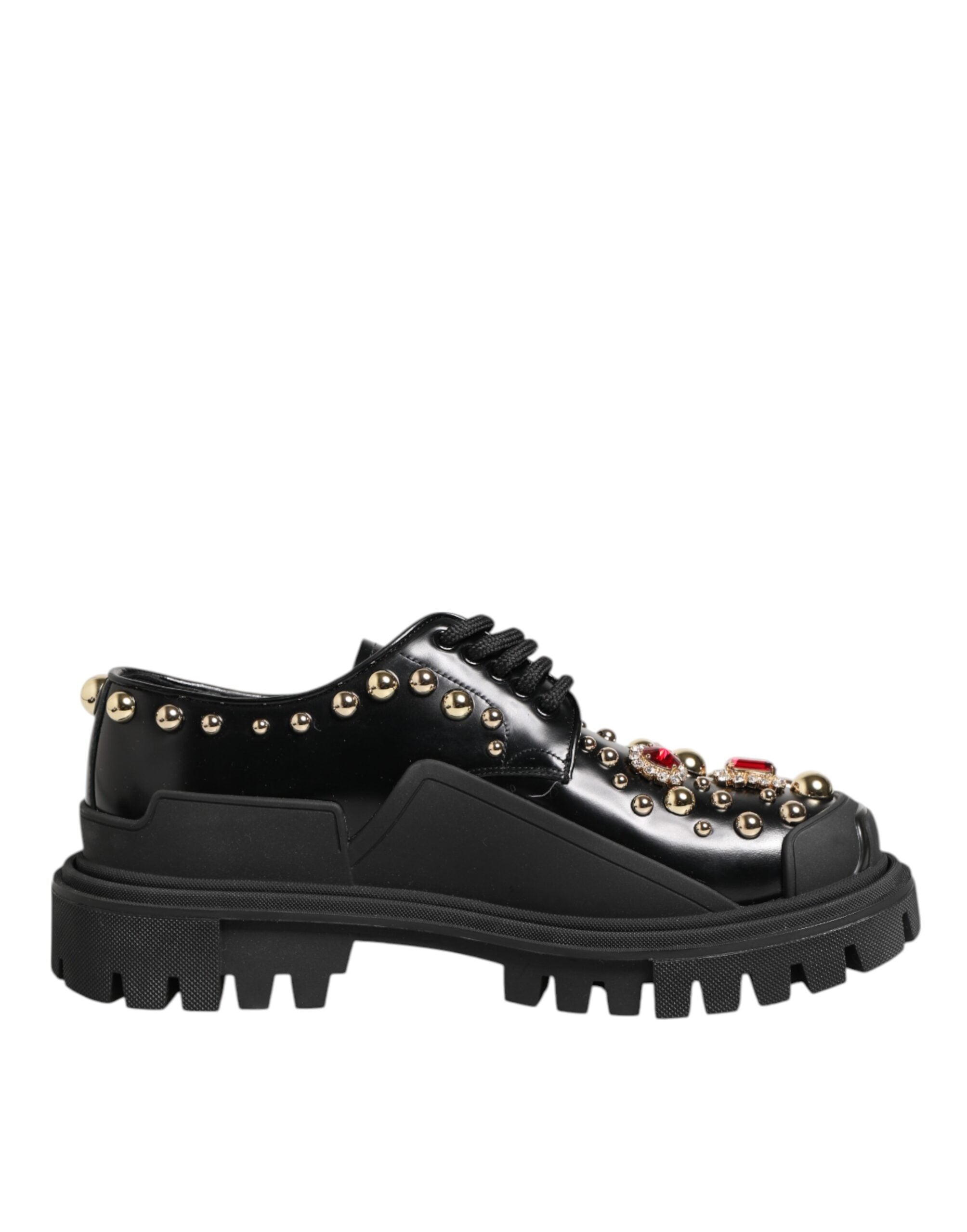 Dolce & Gabbana Black Leather Jeweled Crystals Derby Shoes Dolce & Gabbana