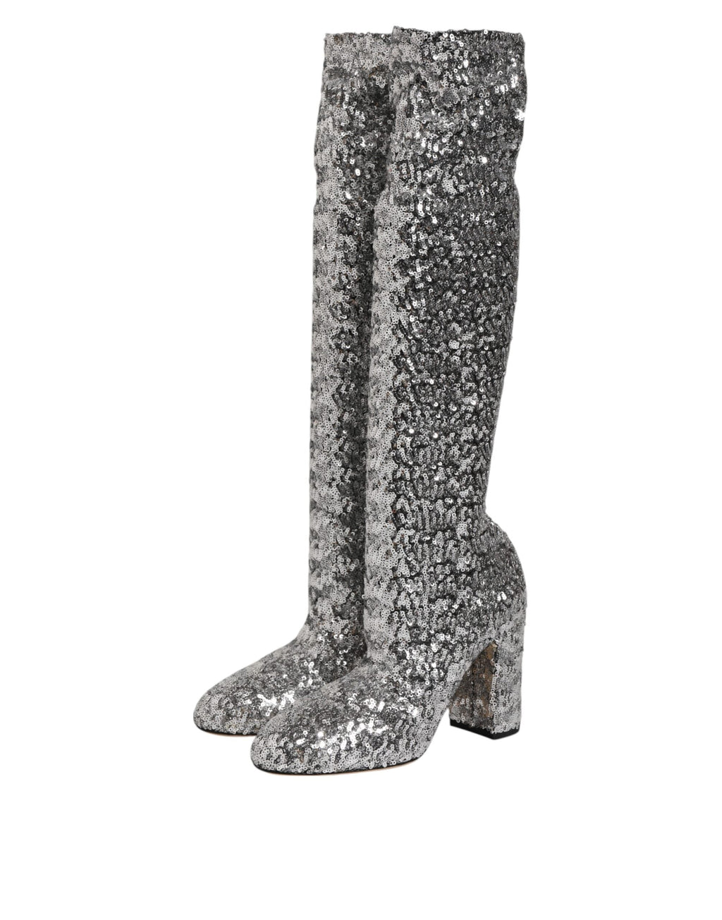 Dolce & Gabbana Shoes Silver Sequins Glitter High Heel Boot Shoes Dolce & Gabbana