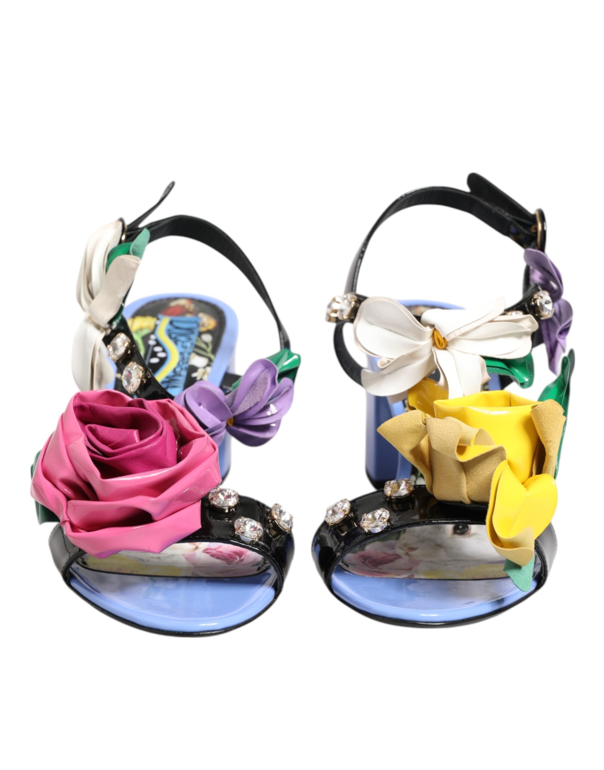 Dolce & Gabbana Multicolor Floral Appliqué Crystal Sandal Shoes Dolce & Gabbana