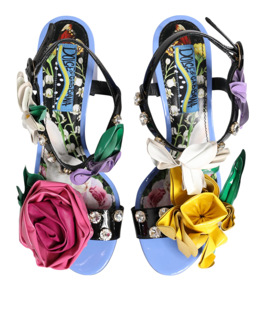 Dolce & Gabbana Multicolor Floral Appliqué Crystal Sandal Shoes Dolce & Gabbana
