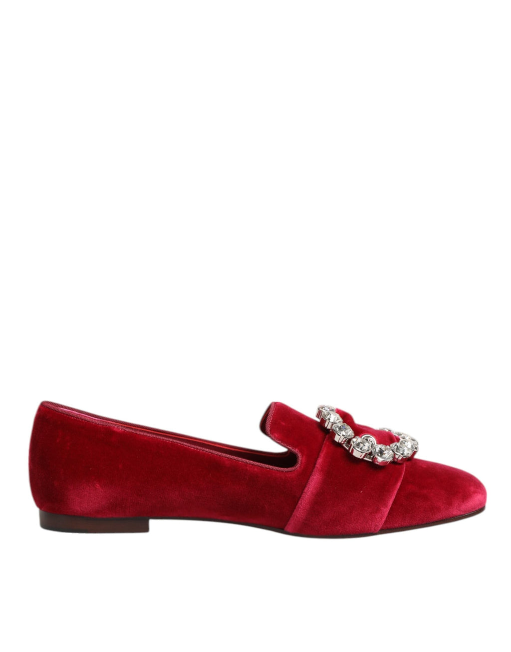 Dolce & Gabbana Red Velvet Crystal Buckle Loafers Flats Shoes Dolce & Gabbana