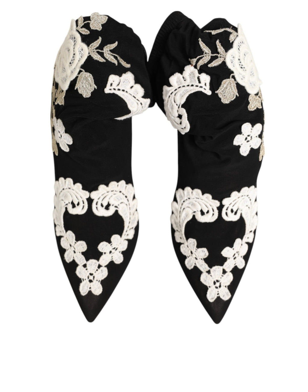 Dolce & Gabbana Black White Embroidered Jersey Stiletto Boots Shoes Dolce & Gabbana