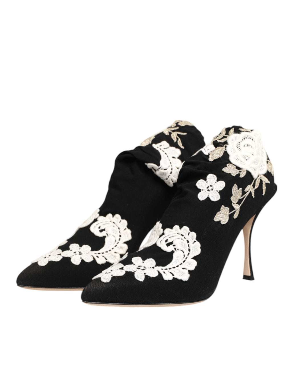 Dolce & Gabbana Black White Embroidered Jersey Stiletto Boots Shoes Dolce & Gabbana