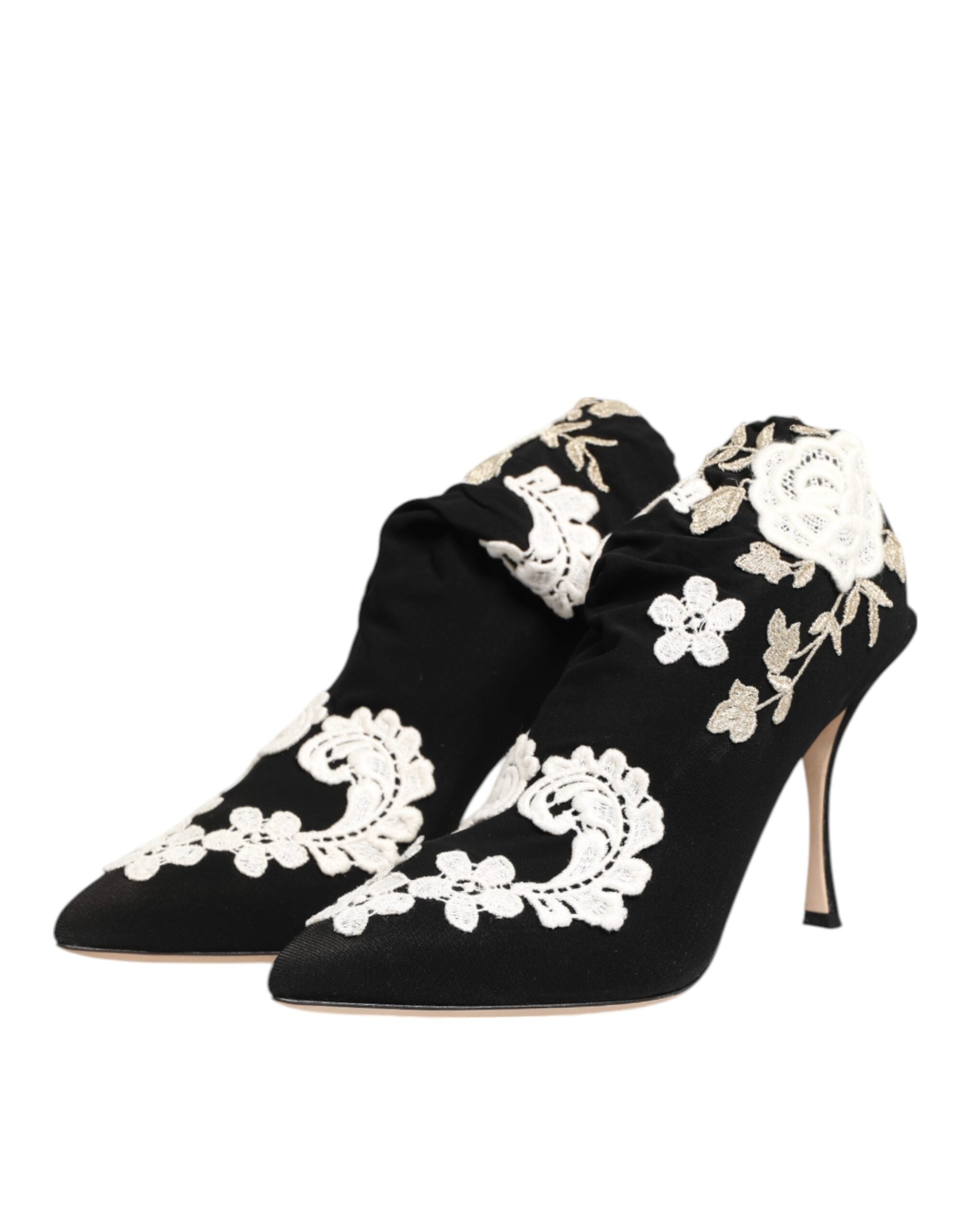 Dolce & Gabbana Black White Embroidered Jersey Stiletto Boots Shoes Dolce & Gabbana