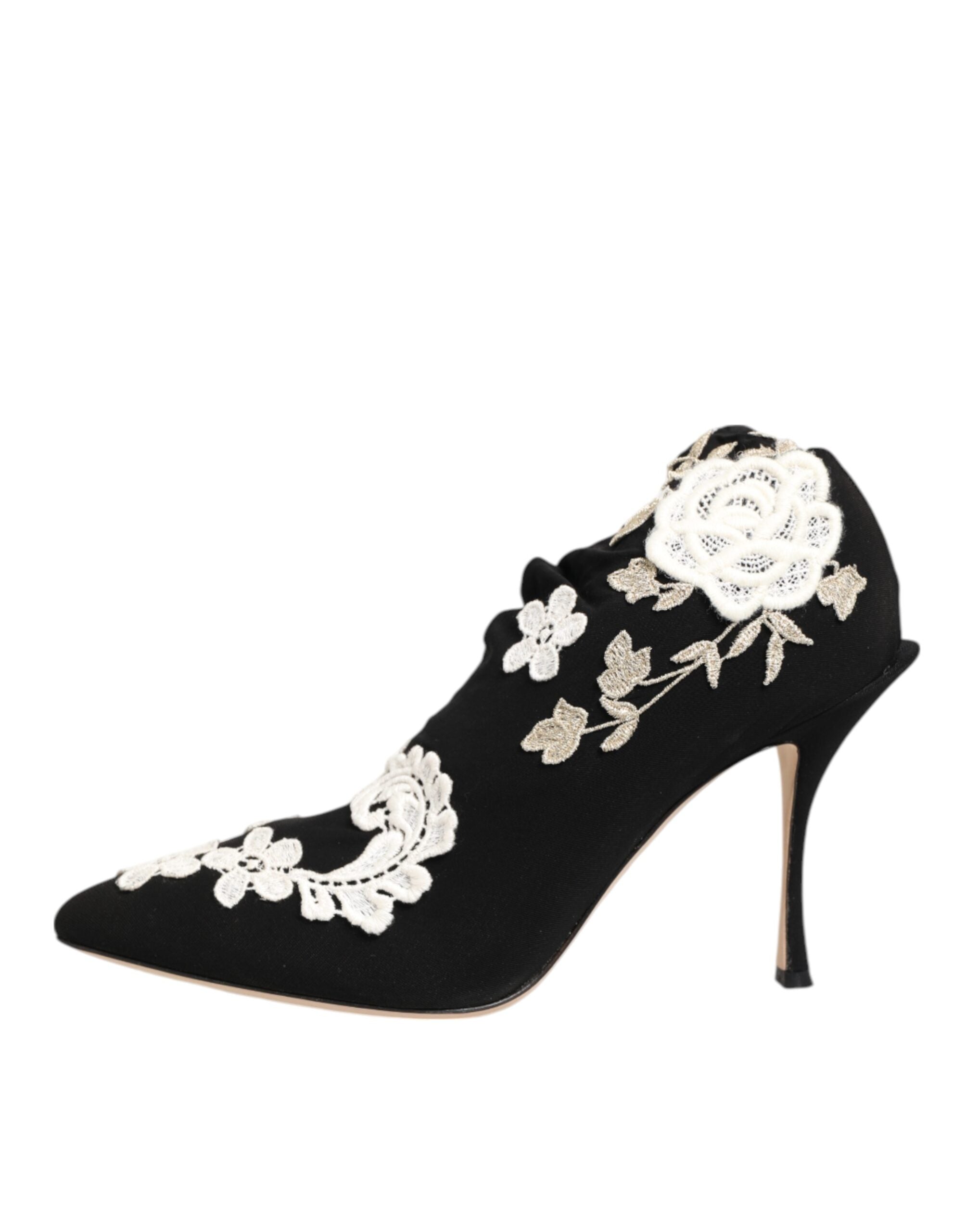 Dolce & Gabbana Black White Embroidered Jersey Stiletto Boots Shoes Dolce & Gabbana