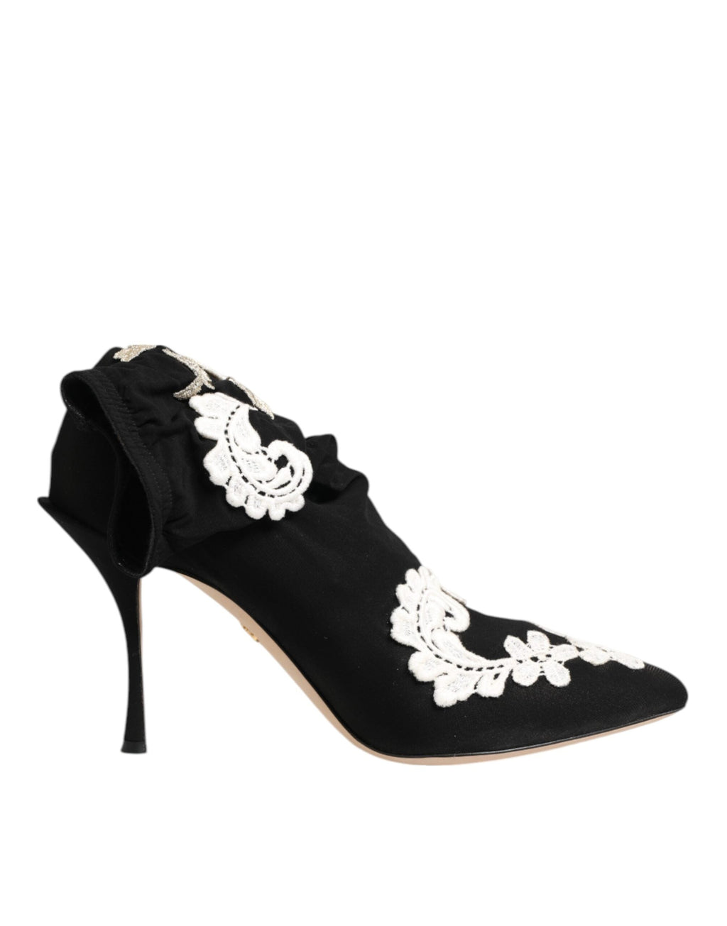 Dolce & Gabbana Black White Embroidered Jersey Stiletto Boots Shoes Dolce & Gabbana