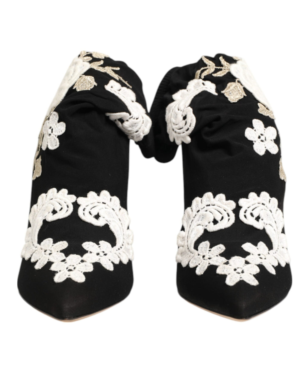Dolce & Gabbana Black White Embroidered Jersey Stiletto Boots Shoes Dolce & Gabbana