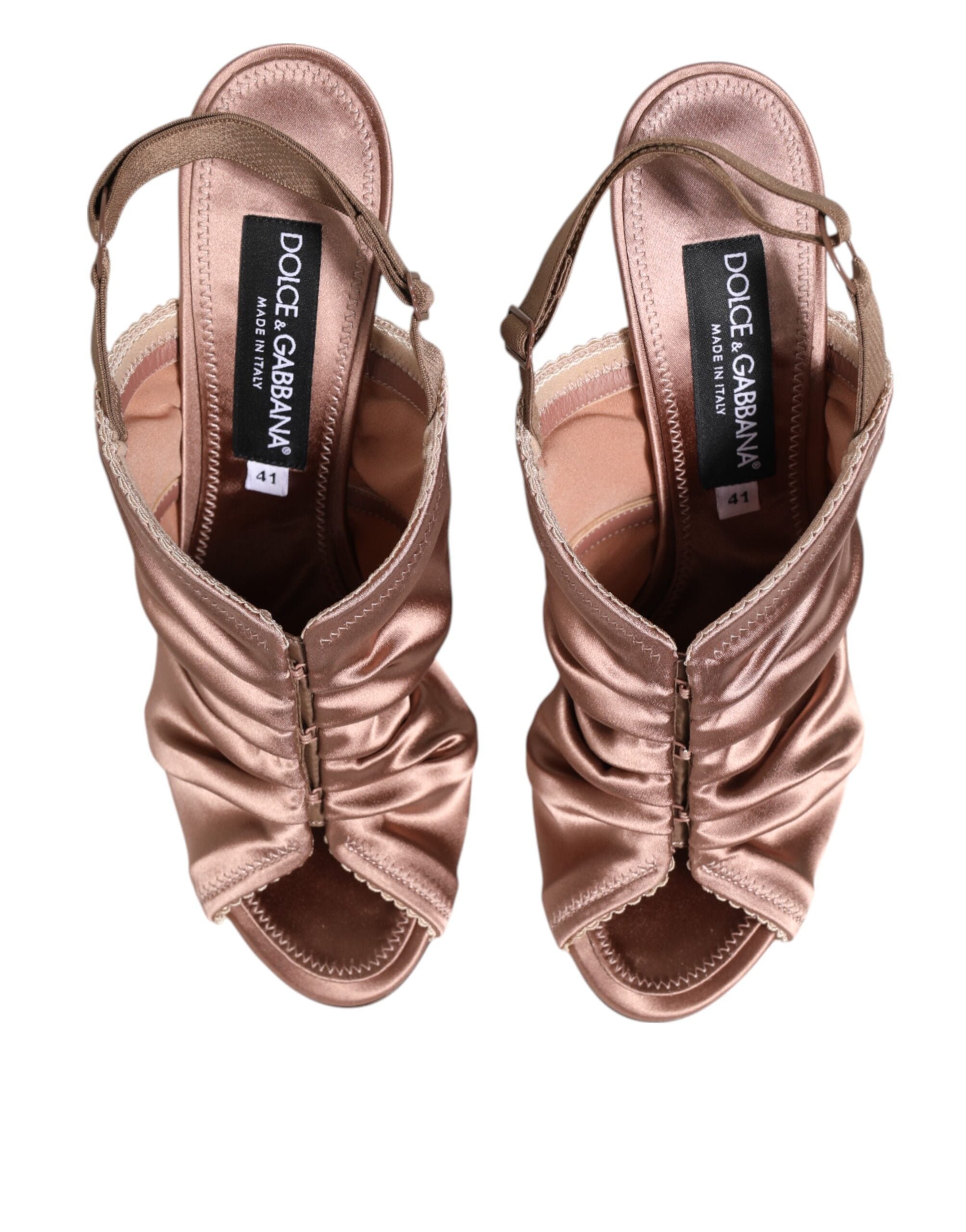 Dolce & Gabbana Bronze Satin Ruched Slingback Sandals Shoes Dolce & Gabbana