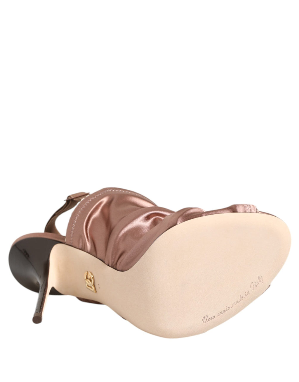 Dolce & Gabbana Bronze Satin Ruched Slingback Sandals Shoes Dolce & Gabbana