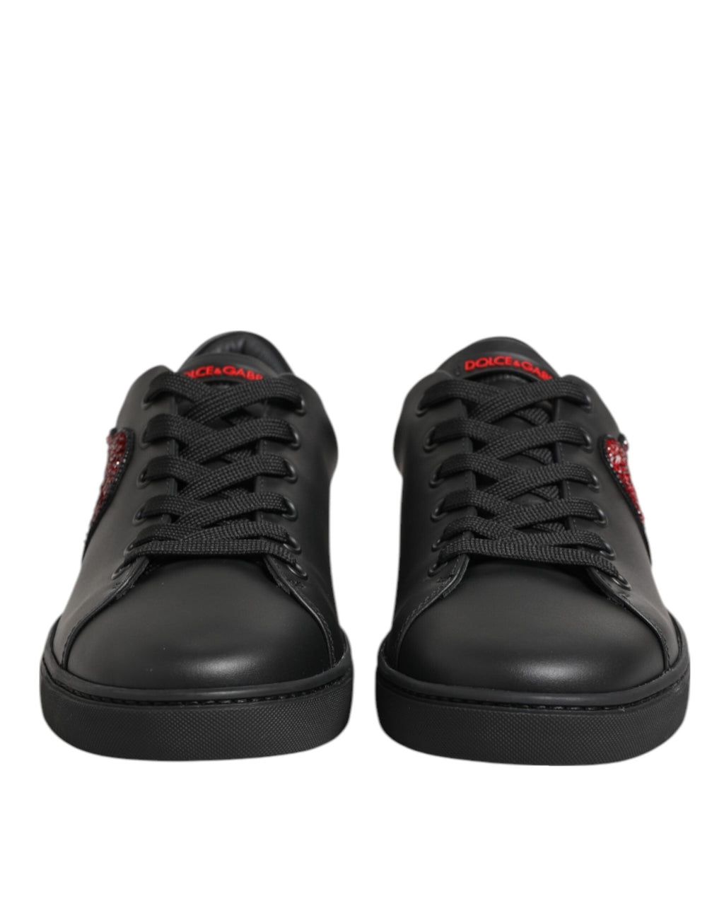 Dolce & Gabbana Black Leather Crystal Heart Low Top Sneakers  Shoes Dolce & Gabbana