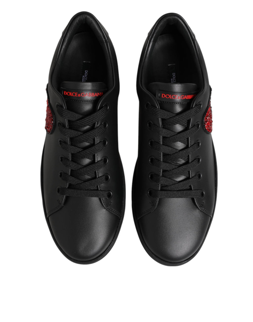 Dolce & Gabbana Black Leather Crystal Heart Low Top Sneakers  Shoes Dolce & Gabbana