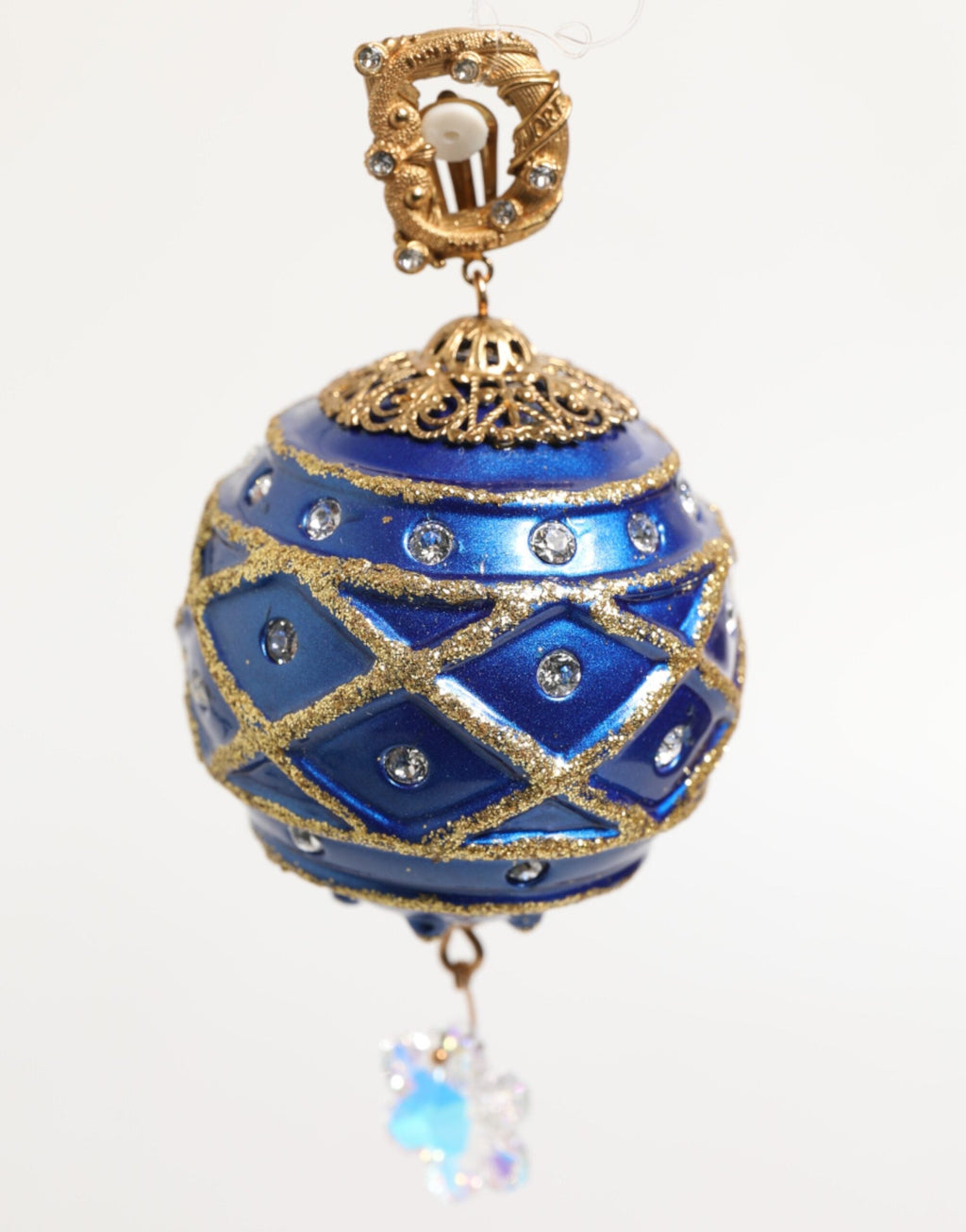 Dolce & Gabbana Gold Brass Blue Christmas Ball Crystal Drop Clip On Earrings Dolce & Gabbana