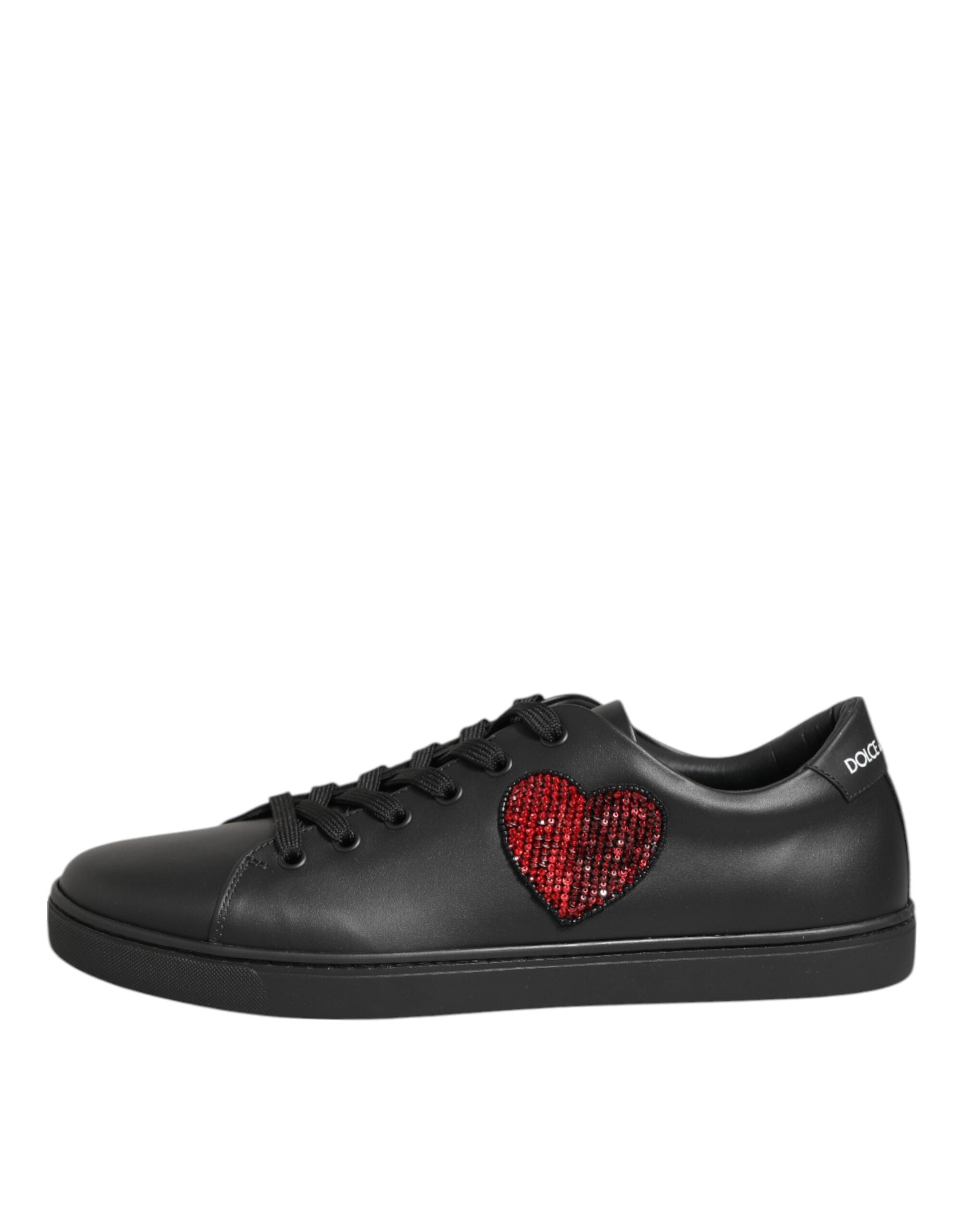 Dolce & Gabbana Black Leather Crystal Heart Sneakers  Shoes Dolce & Gabbana