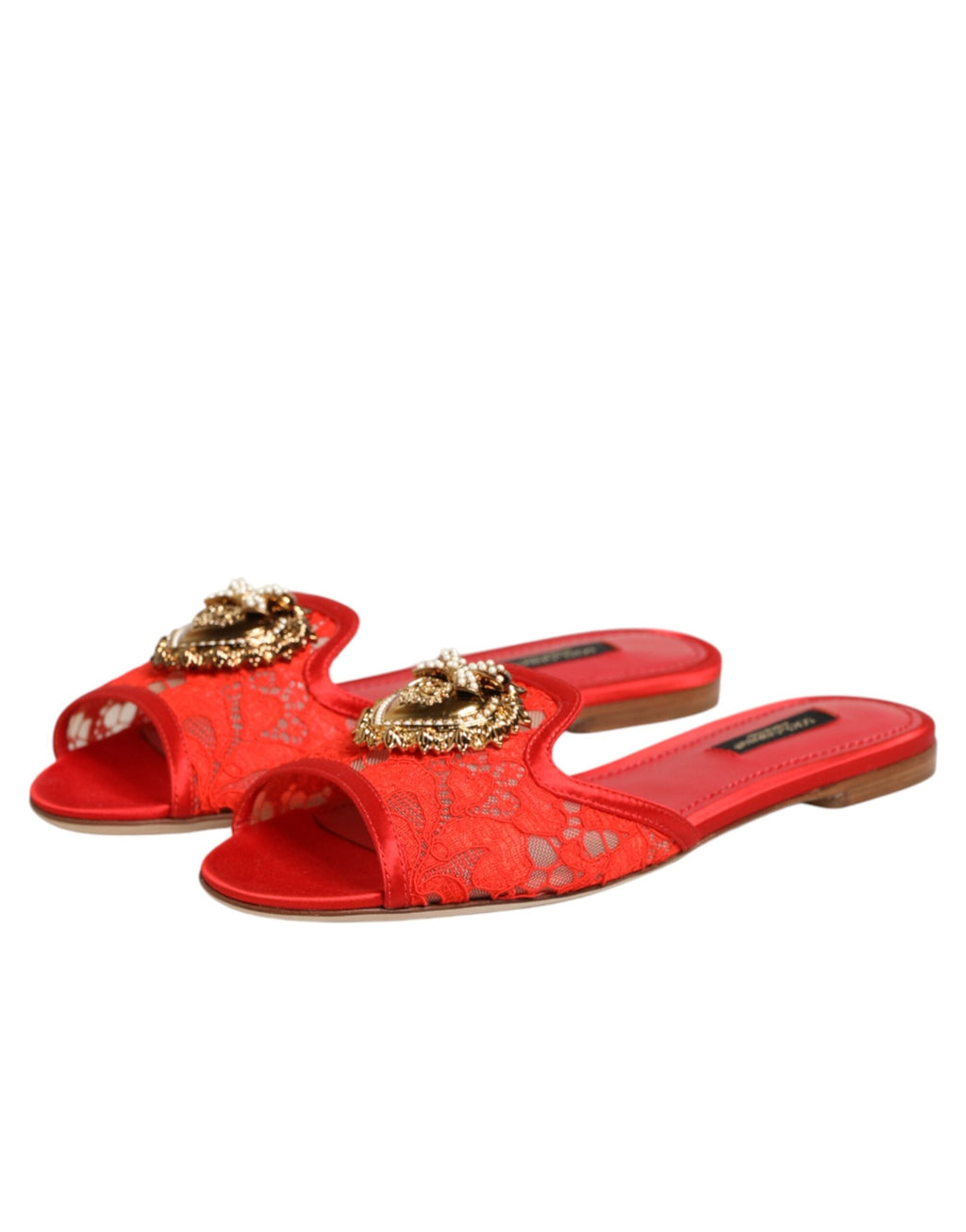 Dolce & Gabbana Red Devotion Lace Flats Slip On Sandals Shoes Dolce & Gabbana