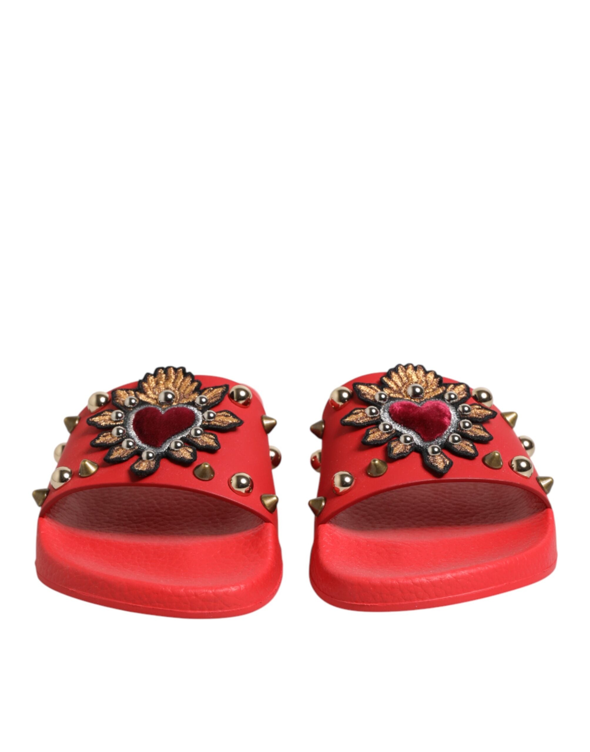 Dolce & Gabbana Red Sacred Heart Stud Slides Beachwear Shoes Dolce & Gabbana