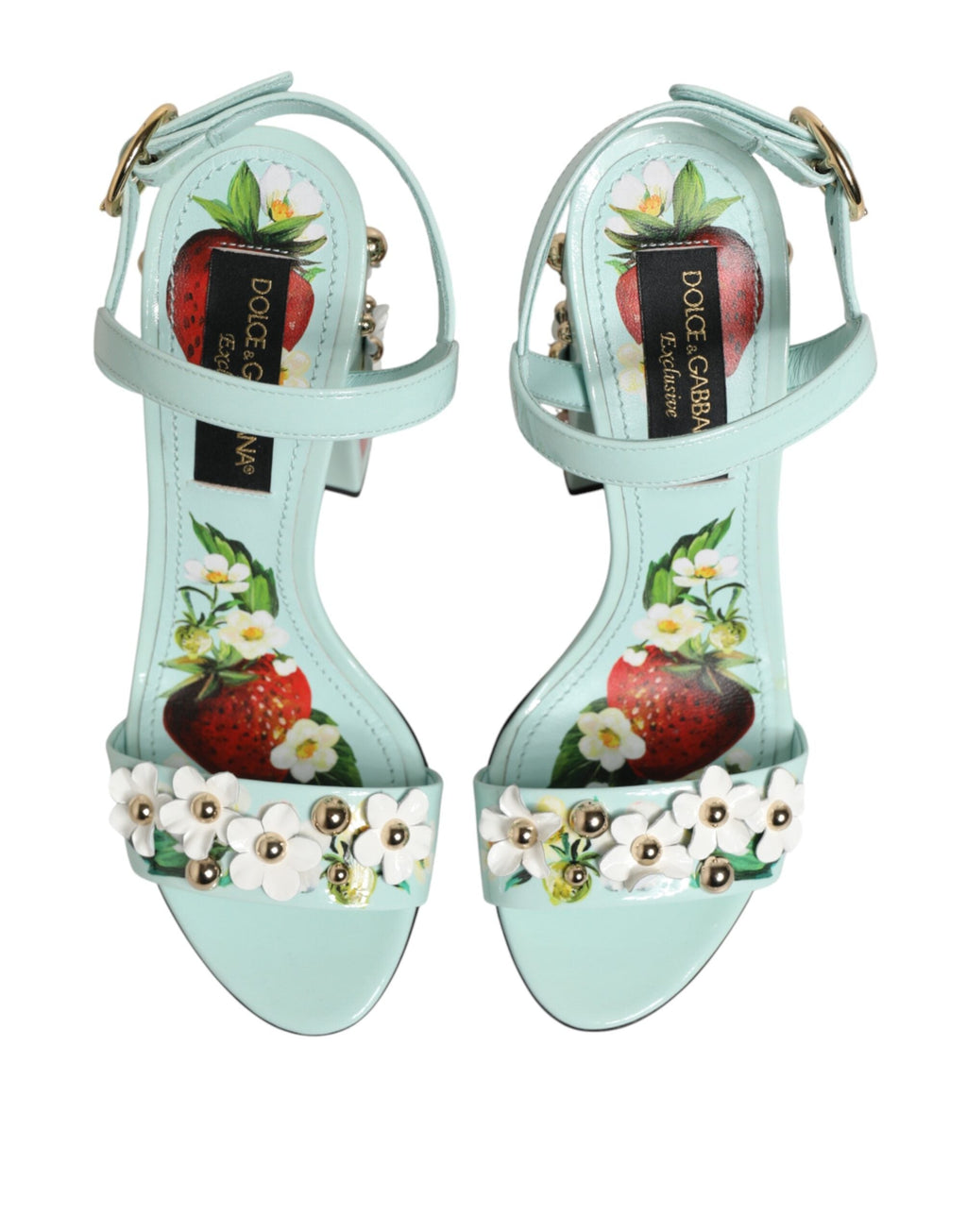 Dolce & Gabbana Mint Green Floral Studs Heels Sandals Shoes Dolce & Gabbana