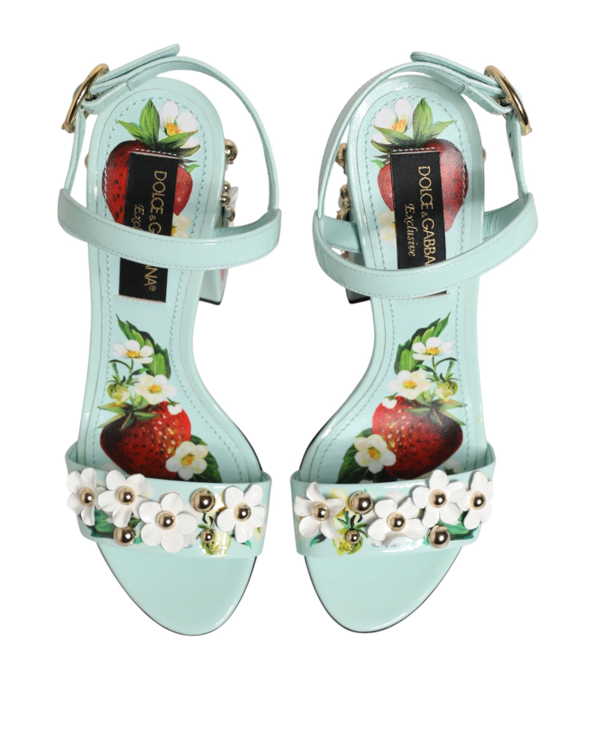 Dolce & Gabbana Mint Green Floral Studs Heels Sandals Shoes Dolce & Gabbana