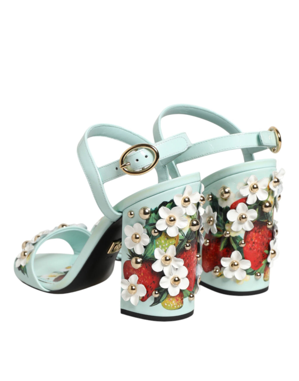 Dolce & Gabbana Mint Green Floral Studs Heels Sandals Shoes Dolce & Gabbana