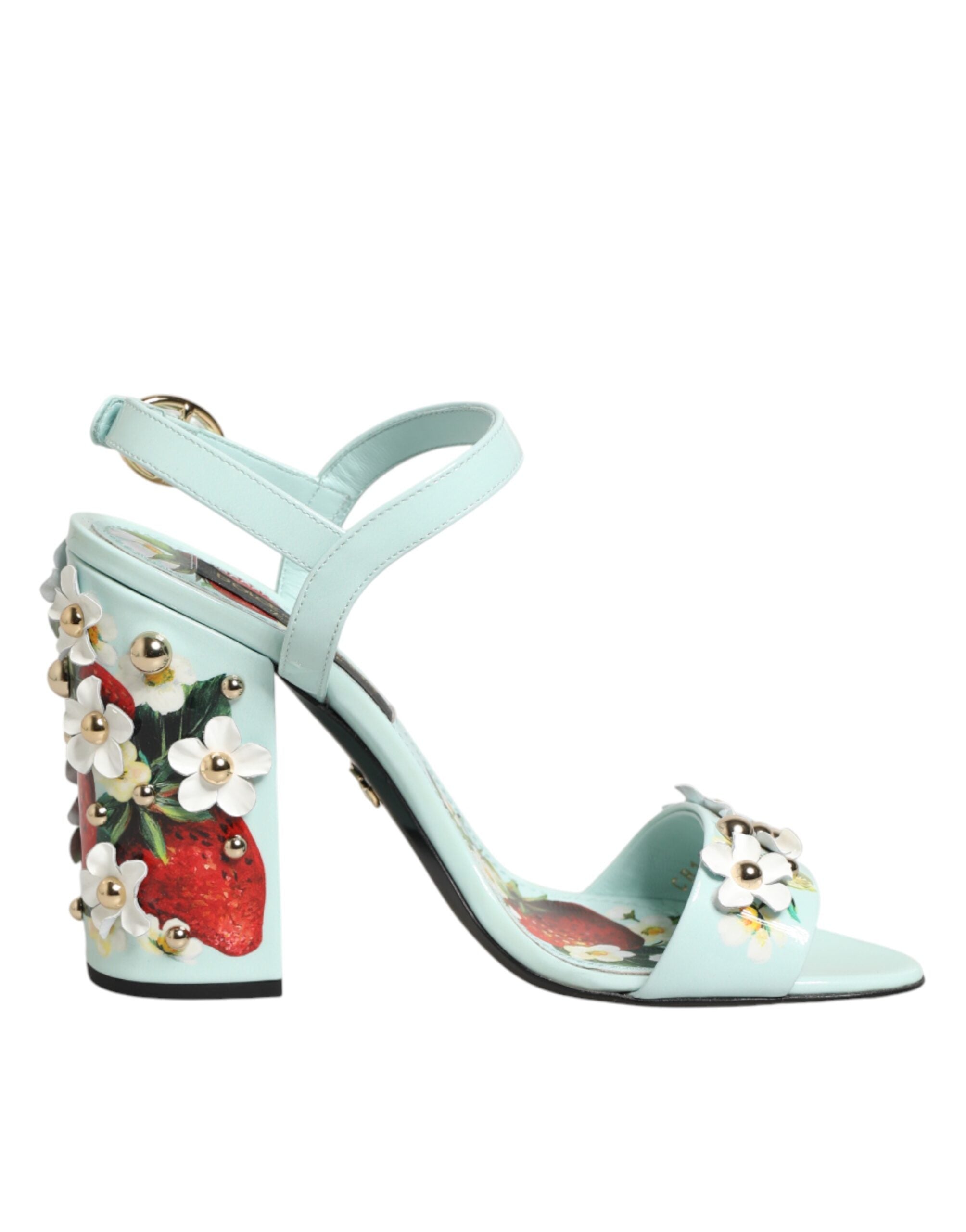 Dolce & Gabbana Mint Green Floral Studs Heels Sandals Shoes Dolce & Gabbana
