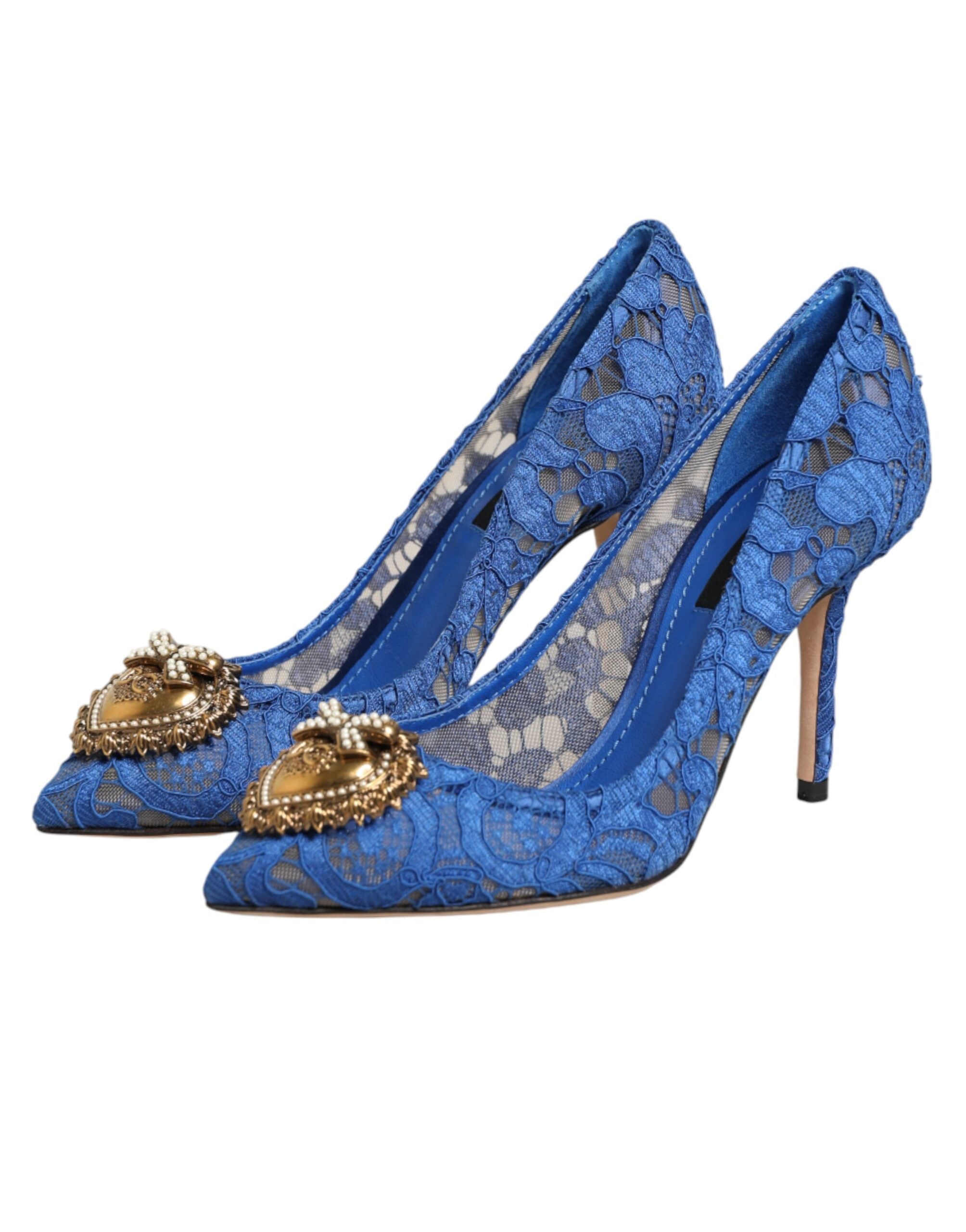 Dolce & Gabbana Blue Taormina Lace DEVOTION Pumps Shoes \ Dolce & Gabbana