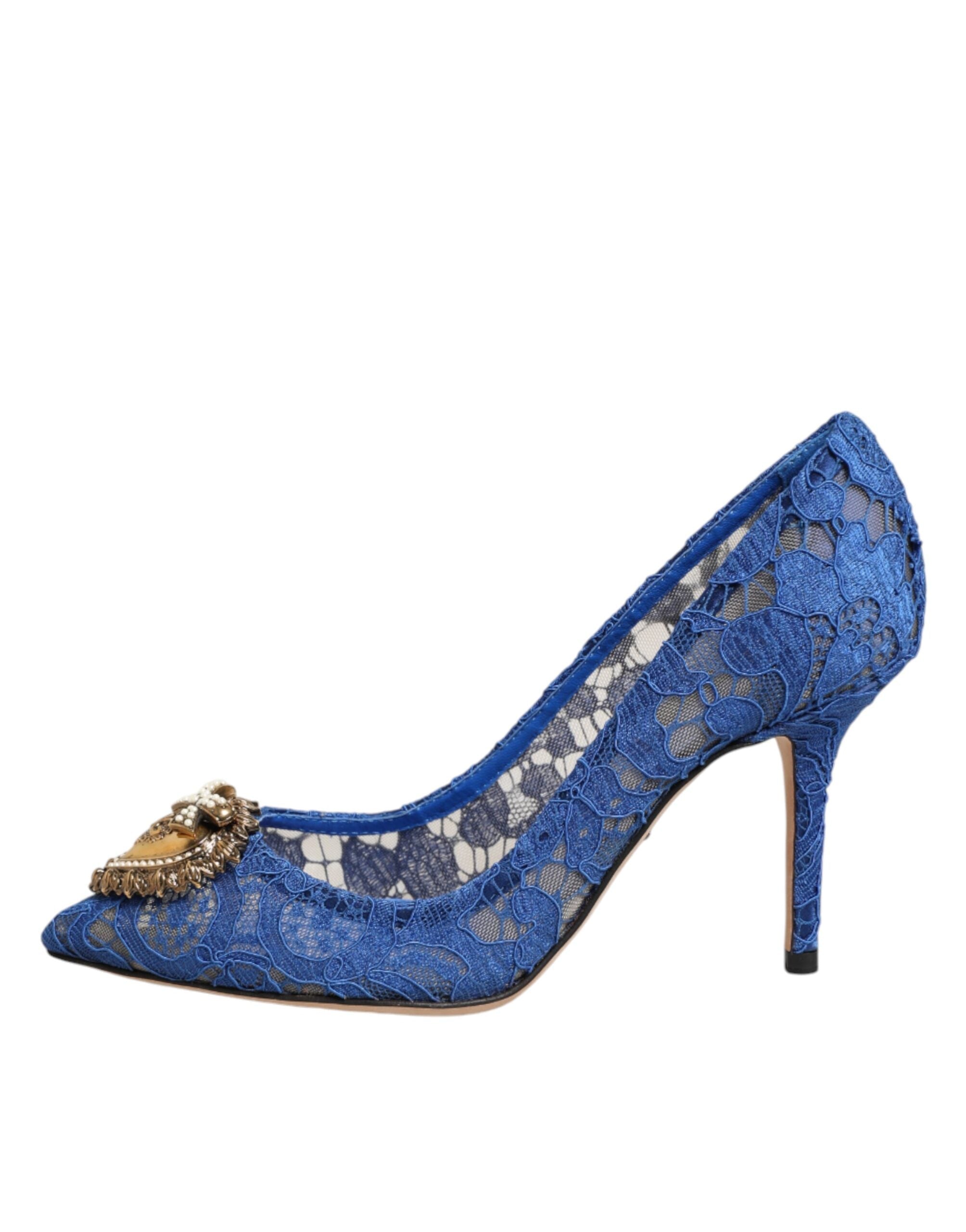 Dolce & Gabbana Blue Taormina Lace DEVOTION Pumps Shoes \ Dolce & Gabbana