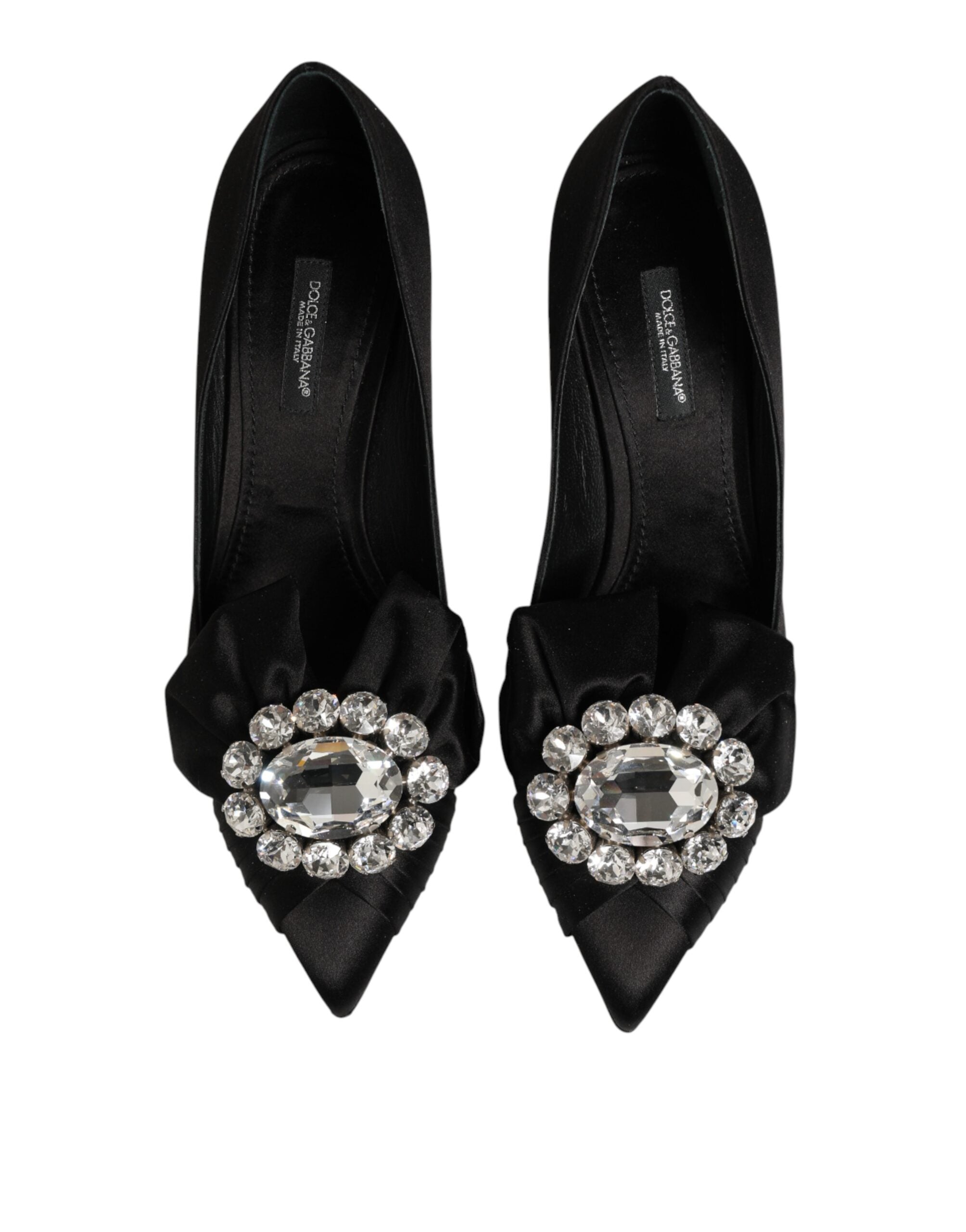 Dolce & Gabbana Black Satin Bow Crystal Embellishment Pumps Shoes Dolce & Gabbana