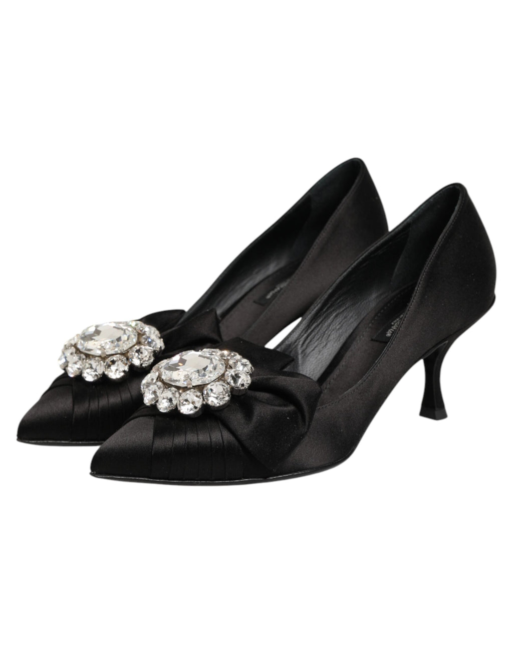 Dolce & Gabbana Black Satin Bow Crystal Embellishment Pumps Shoes Dolce & Gabbana
