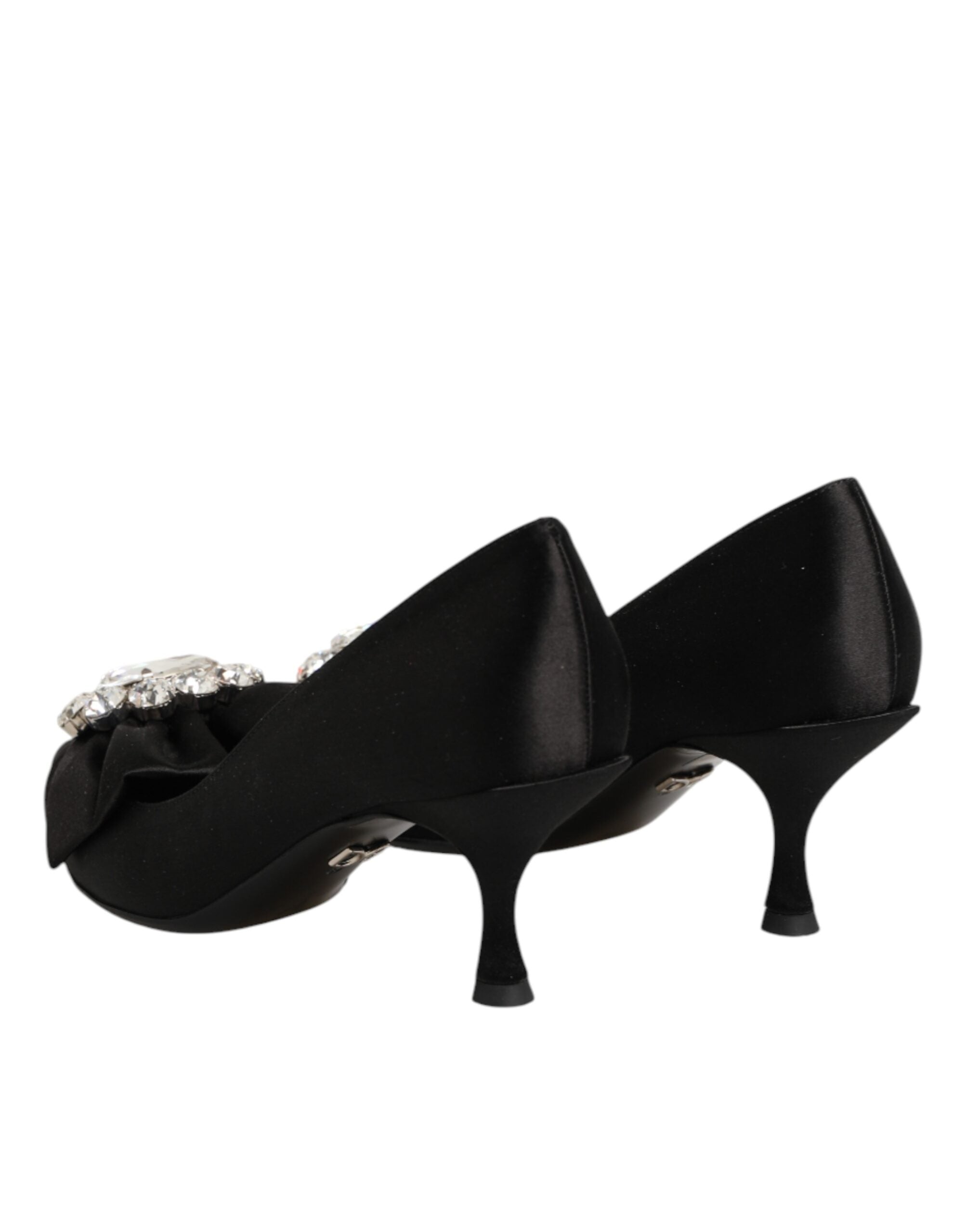 Dolce & Gabbana Black Satin Bow Crystal Embellishment Pumps Shoes Dolce & Gabbana