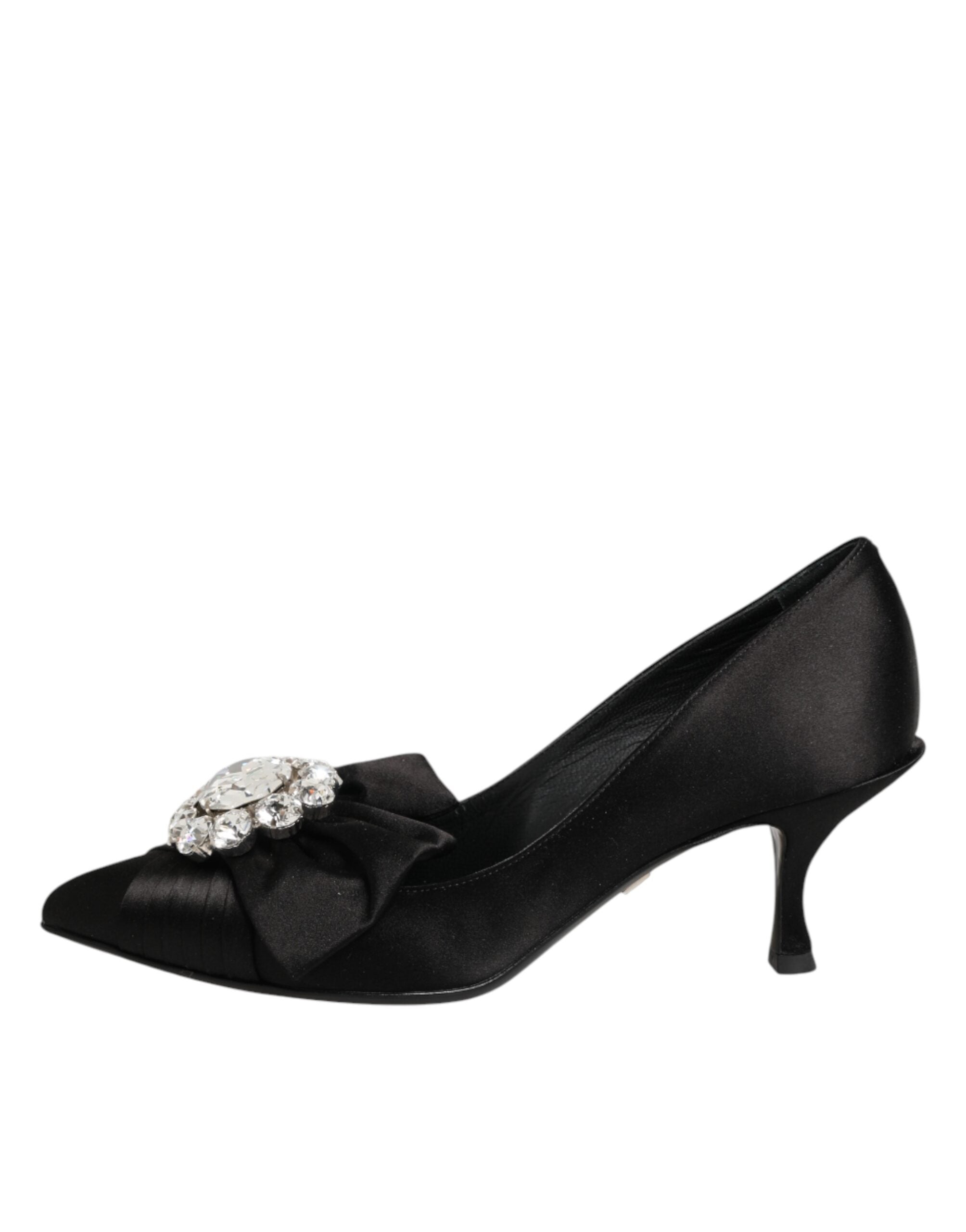 Dolce & Gabbana Black Satin Bow Crystal Embellishment Pumps Shoes Dolce & Gabbana