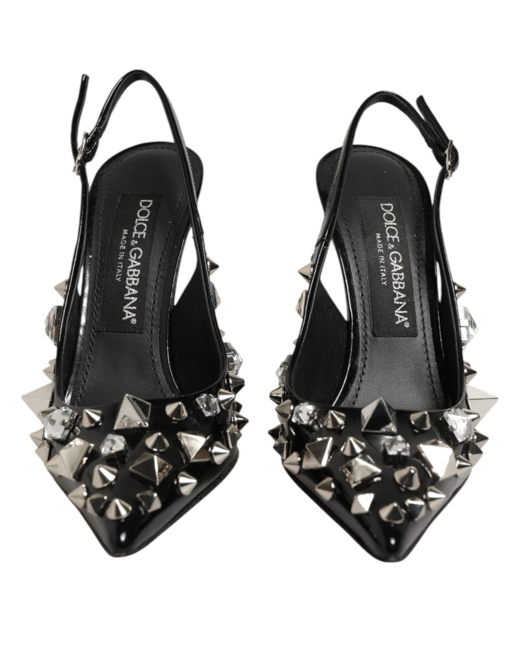 Dolce & Gabbana Black Studded Leather Heels Slingbacks Shoes Dolce & Gabbana