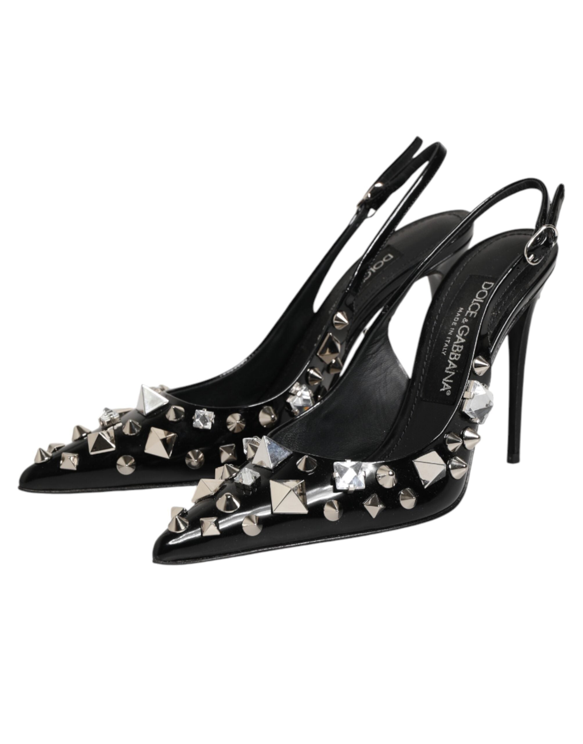 Dolce & Gabbana Black Studded Leather Heels Slingbacks Shoes Dolce & Gabbana
