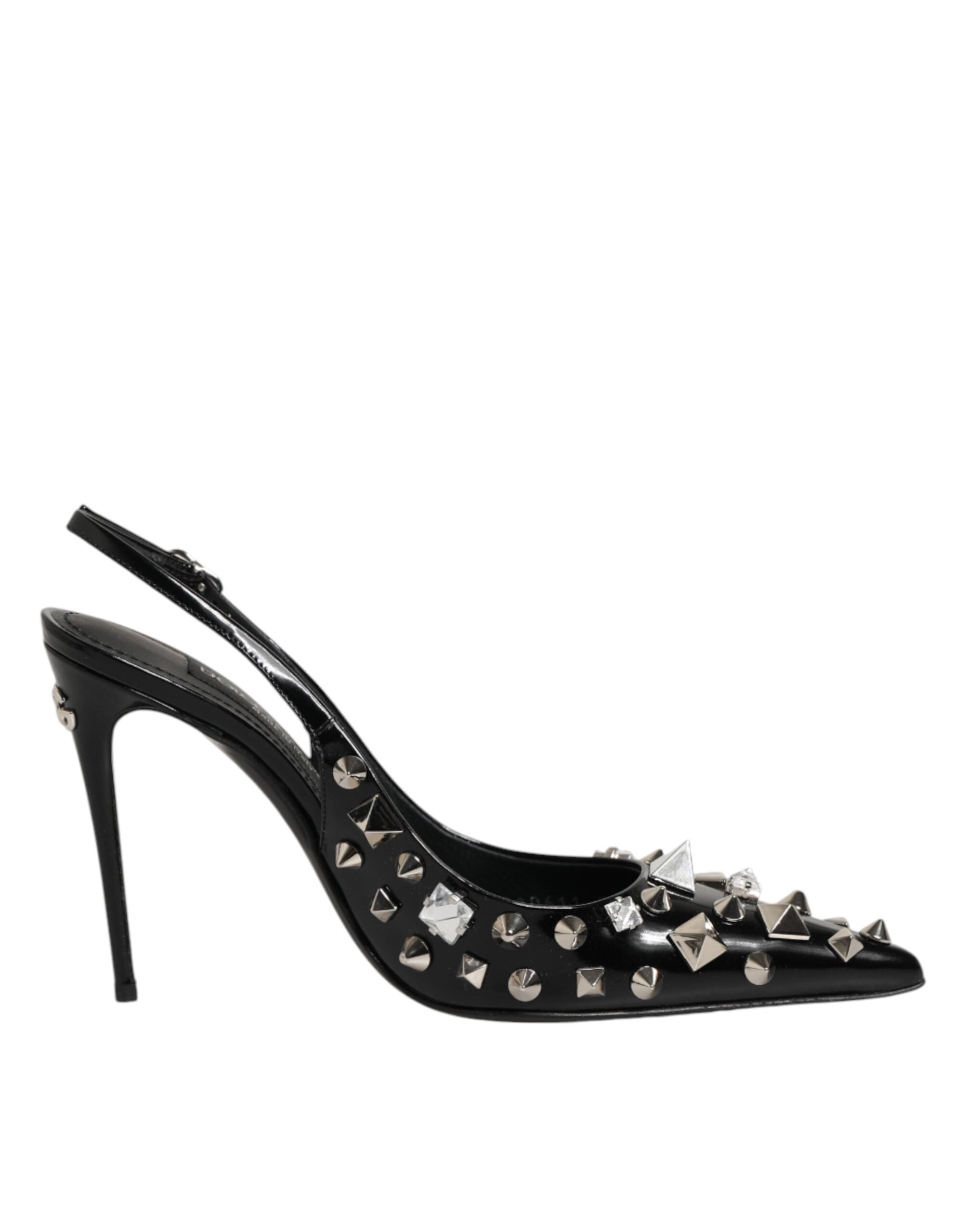 Dolce & Gabbana Black Studded Leather Heels Slingbacks Shoes Dolce & Gabbana