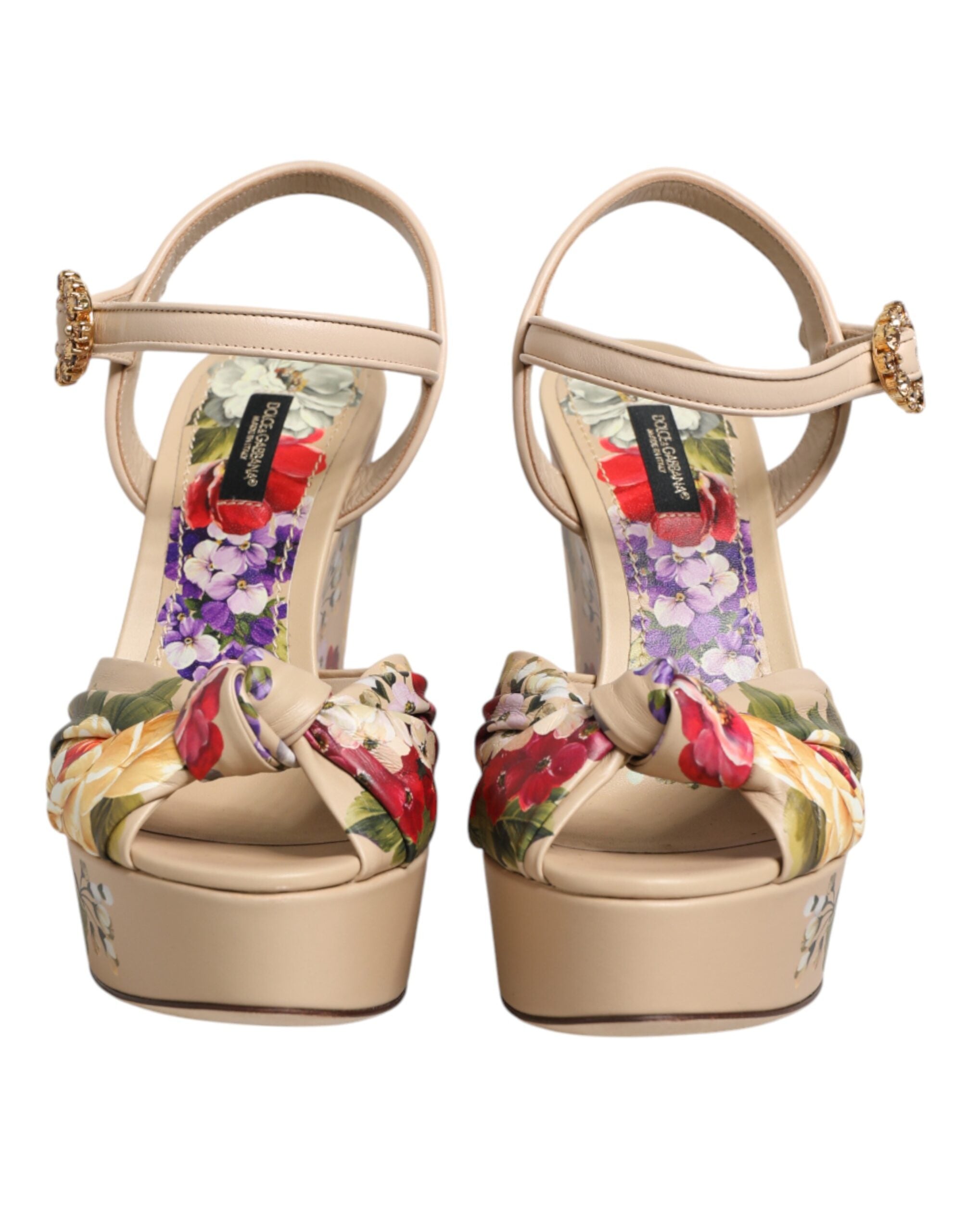 Dolce & Gabbana Beige Floral Ankle Strap Wedge Sandals Shoes Dolce & Gabbana