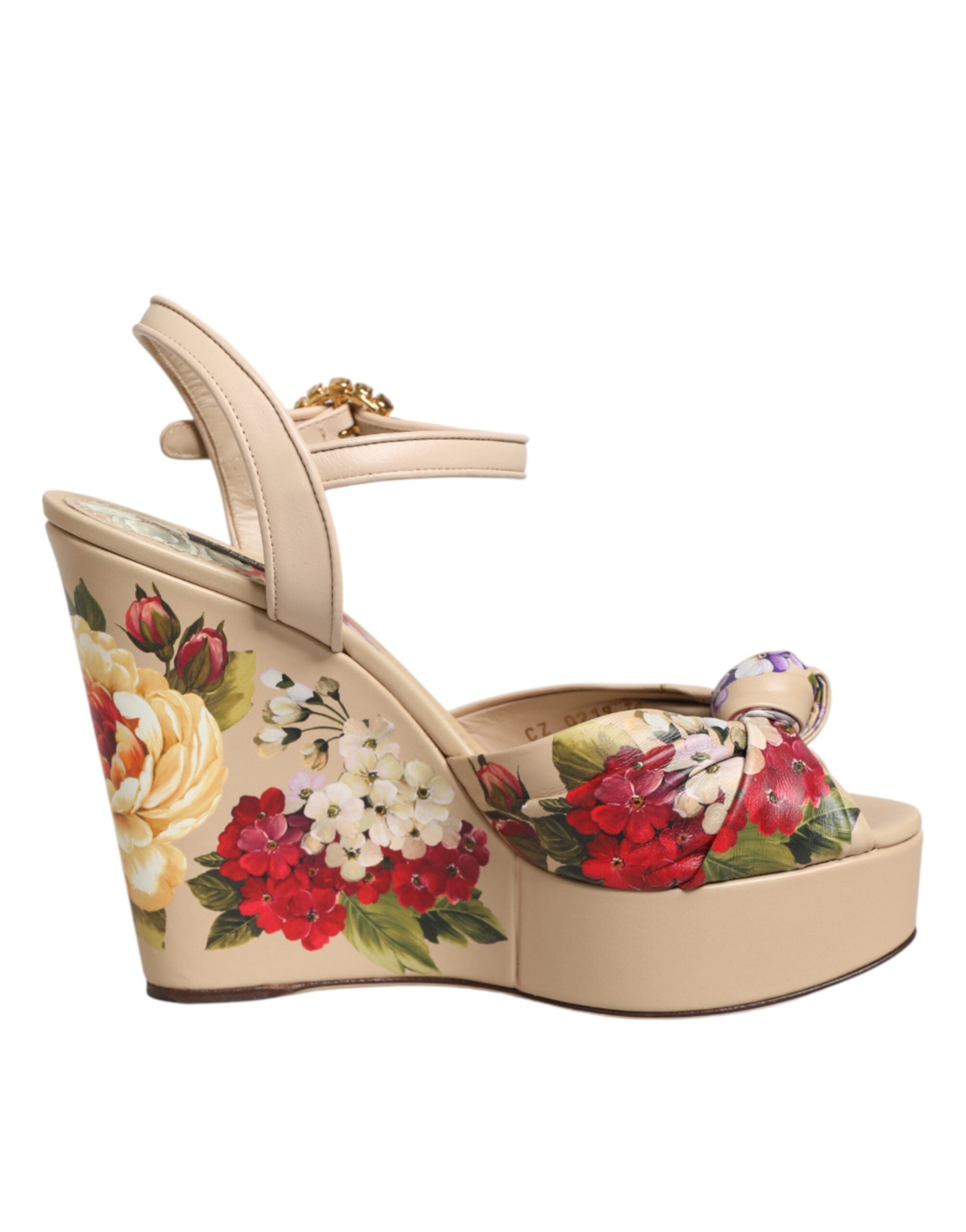 Dolce & Gabbana Beige Floral Ankle Strap Wedge Sandals Shoes Dolce & Gabbana