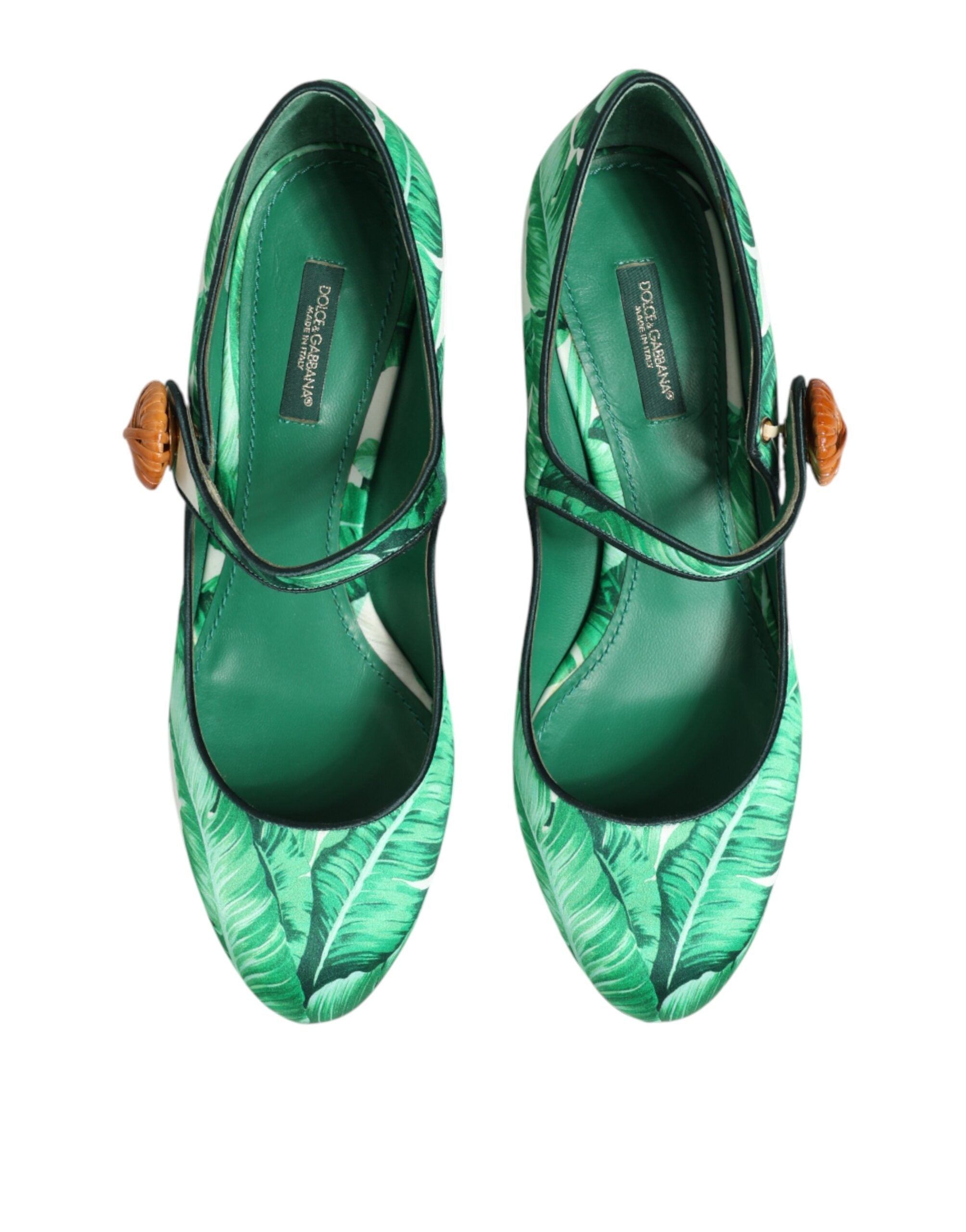 Dolce & Gabbana Green Silk MARY JANES Leaf Sandals Shoes Dolce & Gabbana