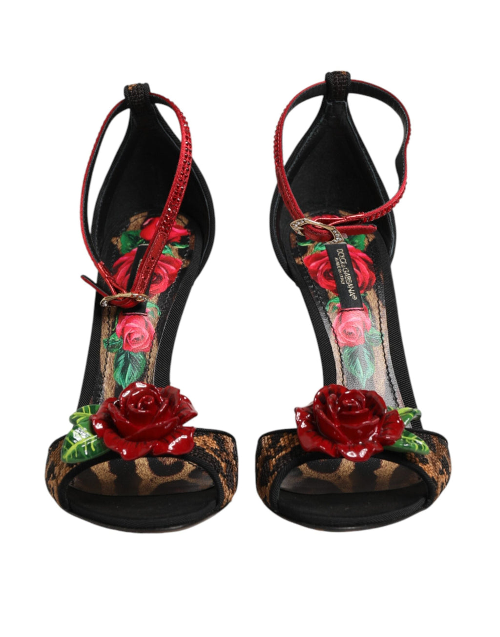 Dolce & Gabbana Brown Leopard Crystal Roses Sandals Shoes Dolce & Gabbana
