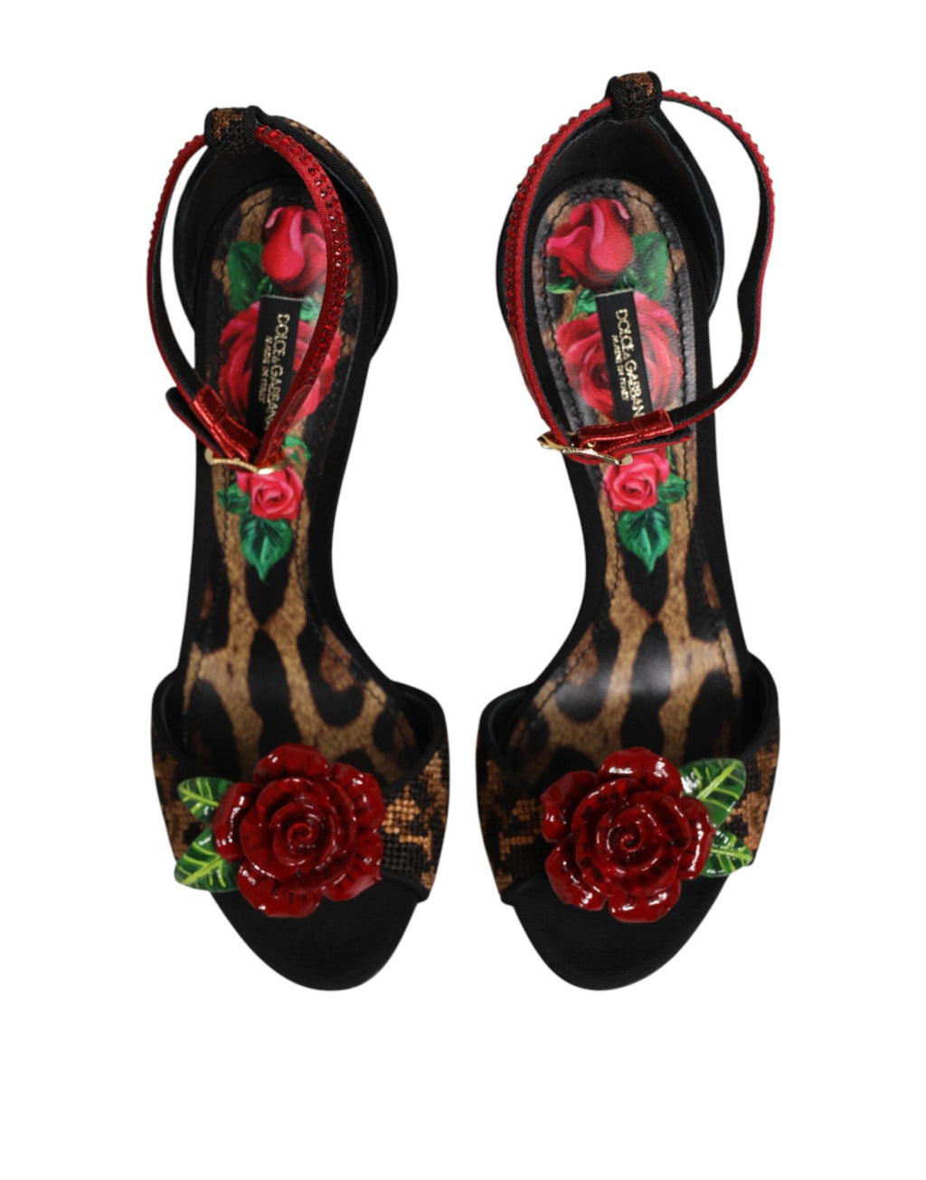 Dolce & Gabbana Brown Leopard Crystal Roses Sandals Shoes Dolce & Gabbana
