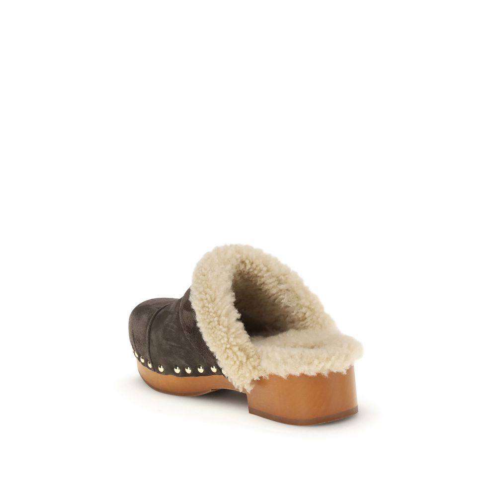 Chloé Brown Fur Clogs Chloé