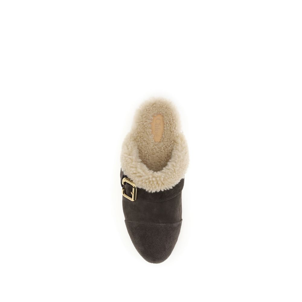 Chloé Brown Fur Clogs Chloé