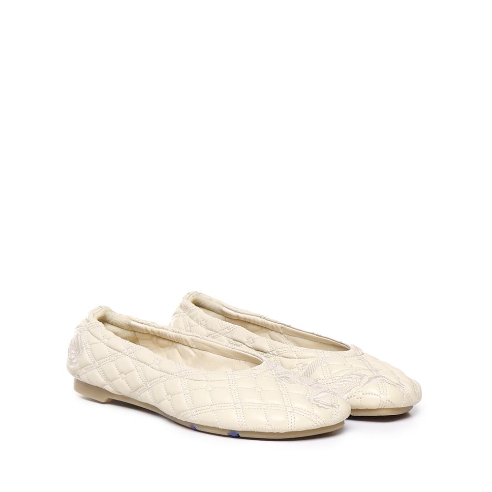 Burberry White Lamb Leather Ballet Flats Burberry