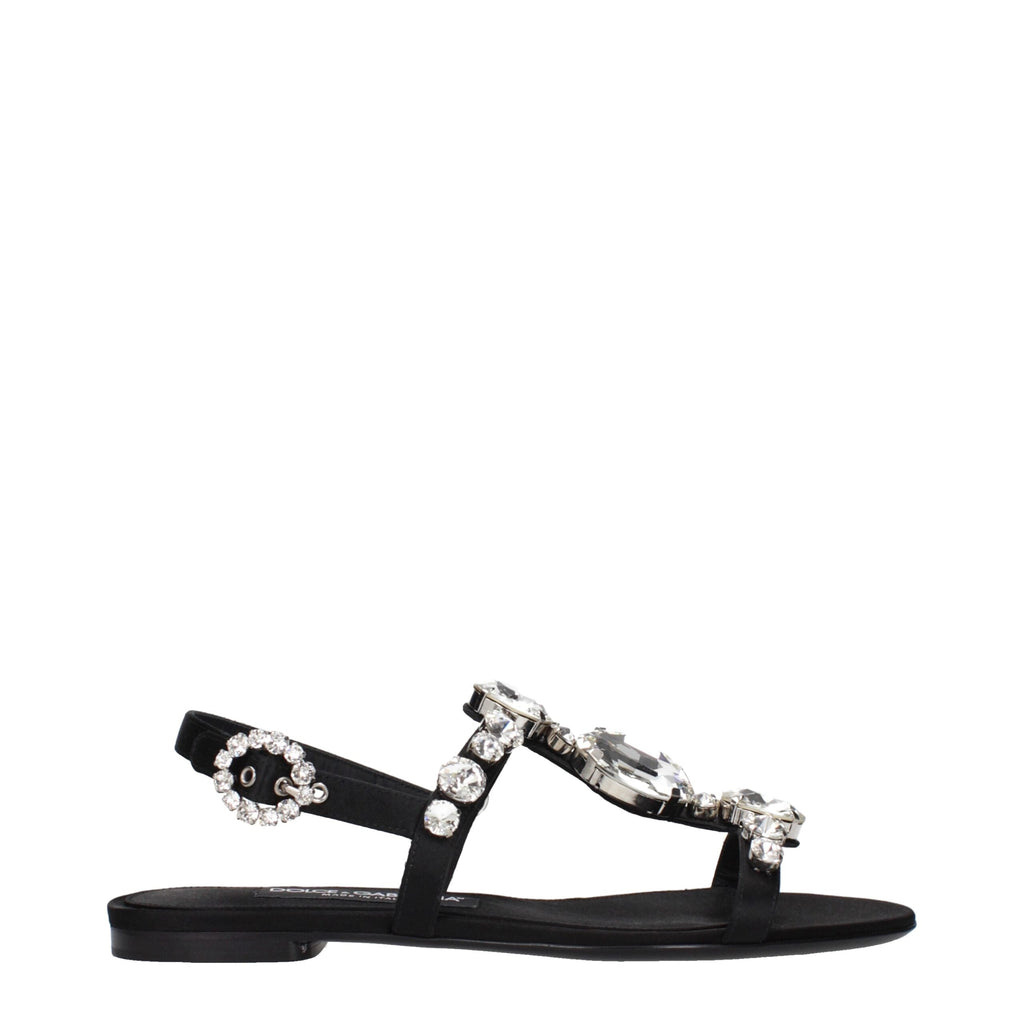 Dolce & Gabbana Black Satin Flat Sandals Dolce & Gabbana