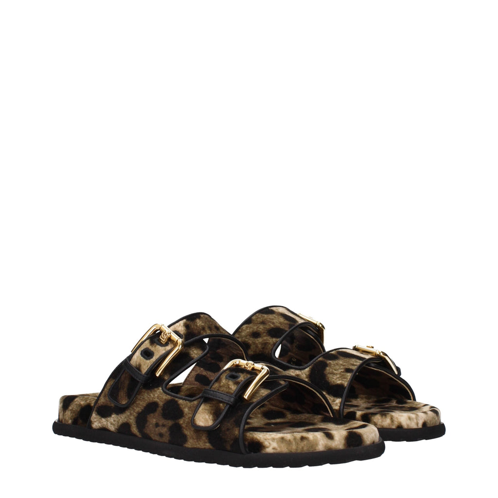 Dolce & Gabbana Beige Velvet Slippers Dolce & Gabbana
